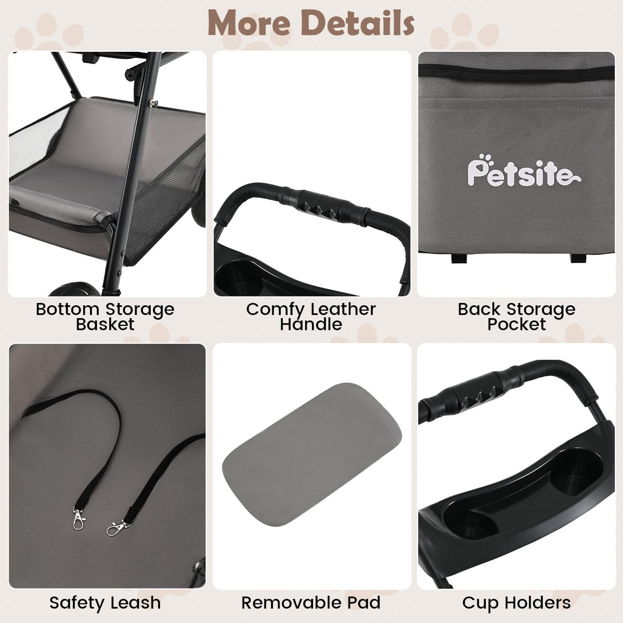 PETSITE 4 Wheels Pet Stroller, One-Click Foldable Dog Strollers for Small Dogs with Detachable Carrier, Breathable Mesh, Waterproof Cover, Storage Basket, Cup Holders, Ideal for Dogs Cats up to 33 lbs