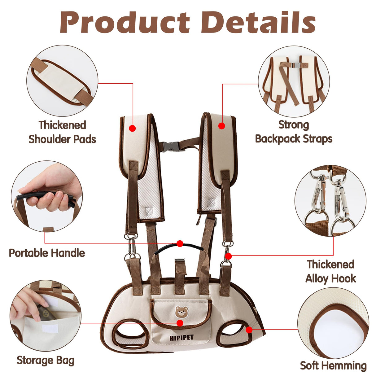 GQIRIL Dog Sling Backpack Carriers - Adjustable Pet Lift Harness Gear, Breathable Dogs Carrying Lifting with Traction Leash Shoulder Straps and Treat Bag for Walking Hiking Travel (XL, 18-23lbs)
