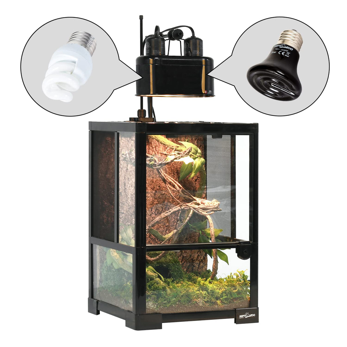 REPTI ZOO Dual Nano Dome Reptile Lamp Fixture Combo Pack Includes 5W Mini Fluorescent UVB Light Bulb & 35W Ceramic Heat Emitter Reptile Heat Lamp Bulb