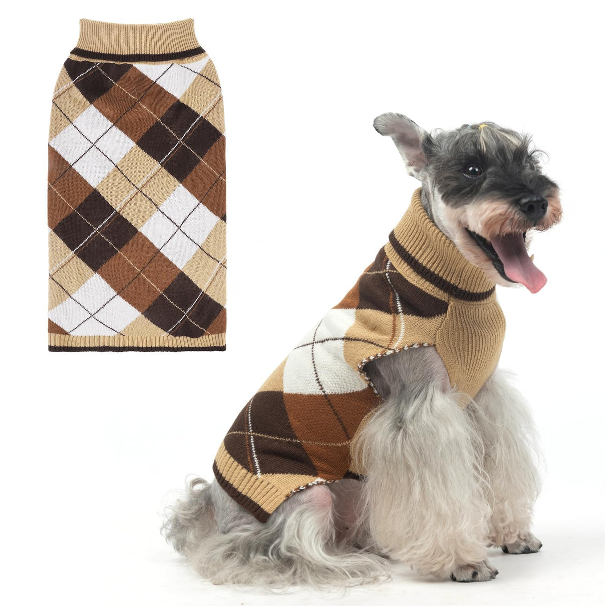 KOOLTAIL Dog Sweater Pet Knitted Clothes - Classic Plaid Pullover Turtleneck Thick Warm Fall Dog Sweaters with Leash Hole, Soft Winter Coats for Small Medium Large Dogs Cats Puppy Girls Boys, ML