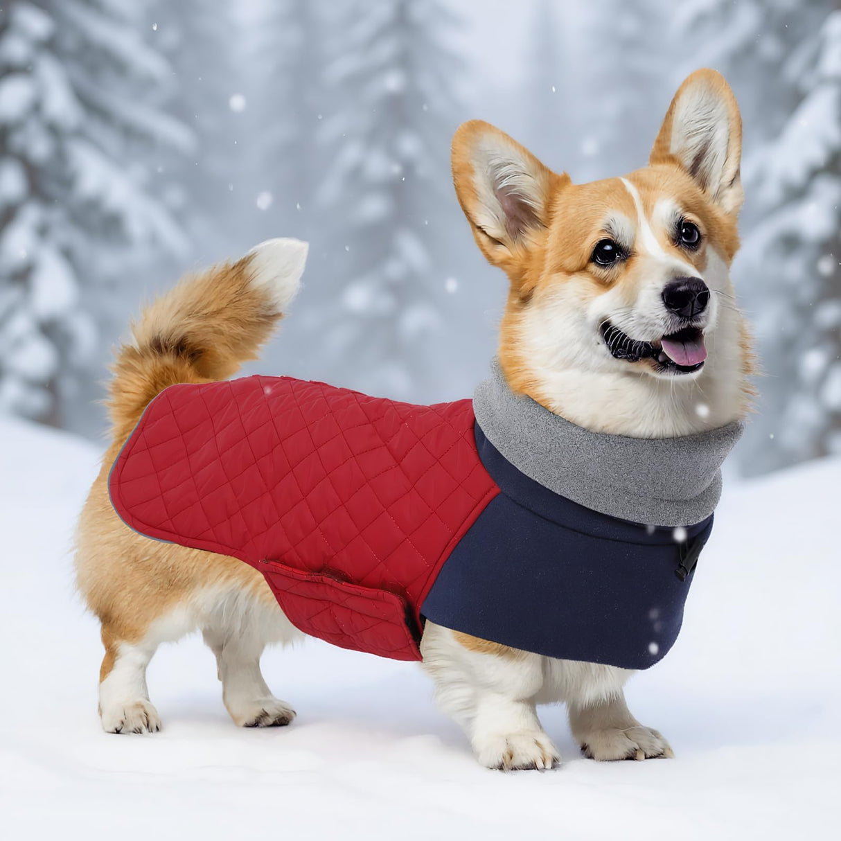 Geyecete Corgi Sweater for Dogs Corgi Clothes,Miniature Corgi Coat,Corgi Jacket for Dogs Warm Waterproof Windproof,High Neckine String Holes-Red-L
