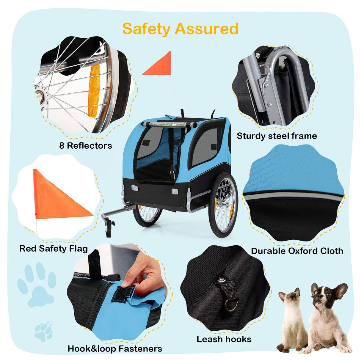 Dog Bicycle Trailer - HAPPAWS Pet Bike Trailer, Dog Carrier for Bike, Cargo Cycle Trailers Wagon Cart w/ 3 Doors, Shock-Absorbent Wheels, Safety Flag, Easy to Connect&Disconnect, Collapsible to Store