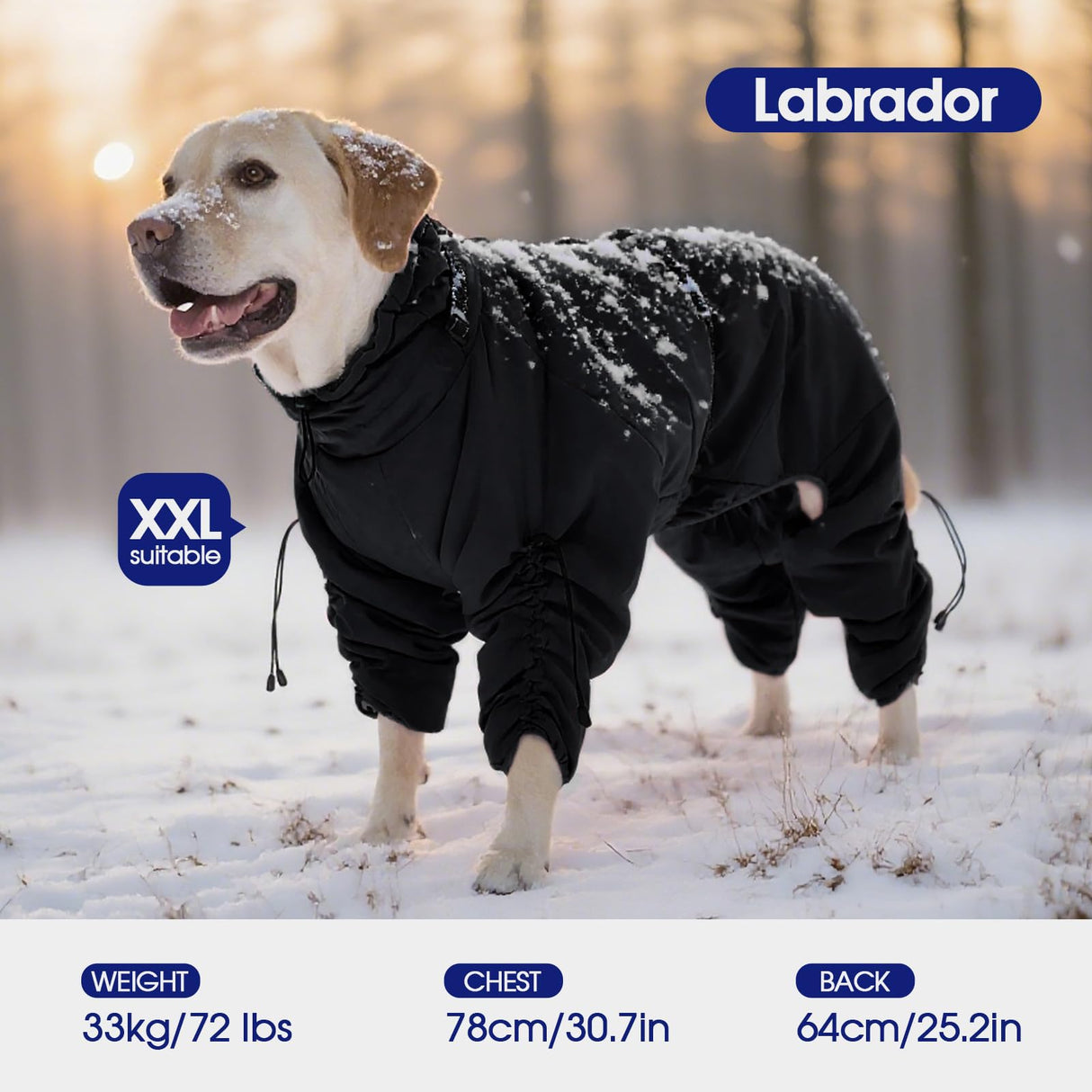 FUAMEY Full Body Dog Coat,Warm Dog Fleece Jackets with Harness Built in Windproof Dogs Snowsuit Zip up Pet Four Legged Pets Jumpsuit Winter Outfit Cold Weather Coats for Large Dogs Black L
