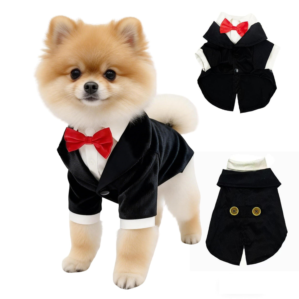 Dog Tuxedo Suit with Bow Tie Dog Shirt Puppy Clothes Formal Pet Tux Party Birthday Costume for Small Medium Dogs Pet Weding Attire Dress Up Cosplay Prince Costume Gentleman Apparel