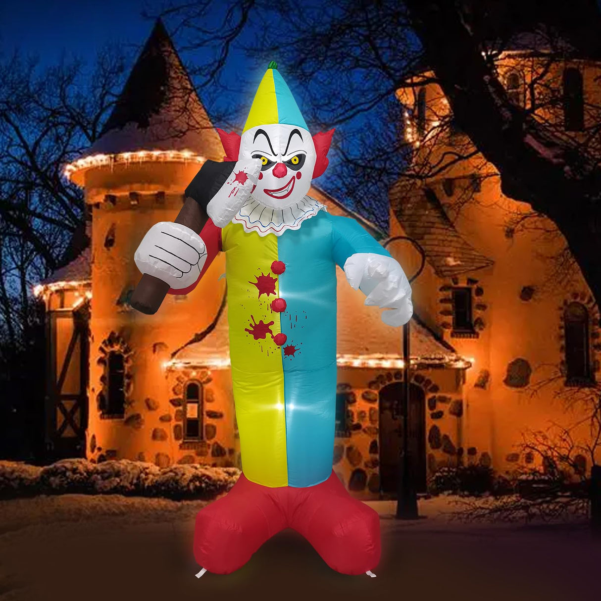 7 FT Halloween Inflatables Giant Outdoor Decorations Blow Up Yard Scary Clown Holding 75 Degrees Swings Sickle with Built-in LEDs for Garden Lawn Indoor Party Decor