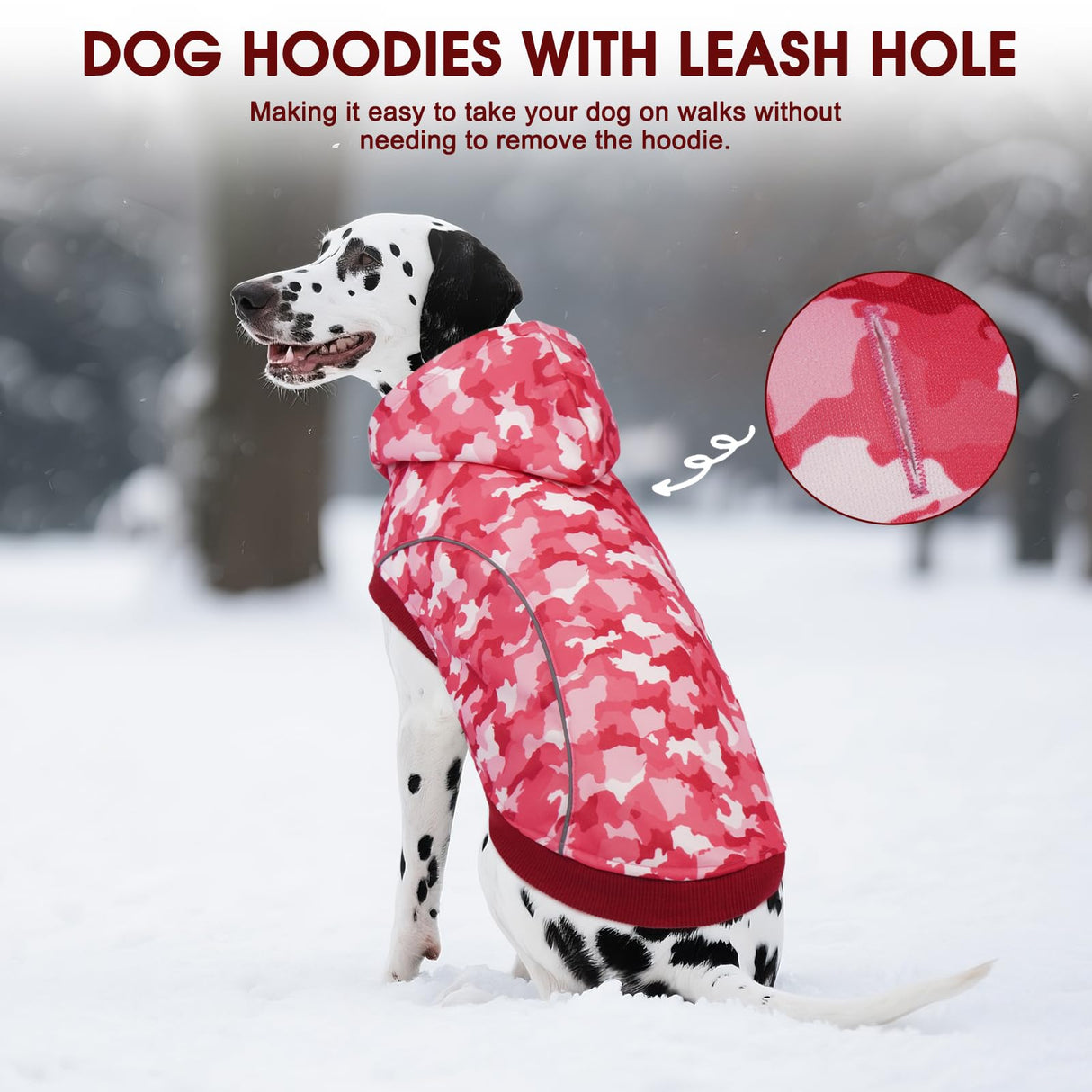 IECOii Camo Dog Hoodie Fleece Lined Dog Sweatshirt Pullover with Leash Hole and Reflective Stripes, Windproof Warm Hoodie for Medium Dogs Girl Boy, Fall Winter Outdoor Pet Hoodies, Pink Camo, XL