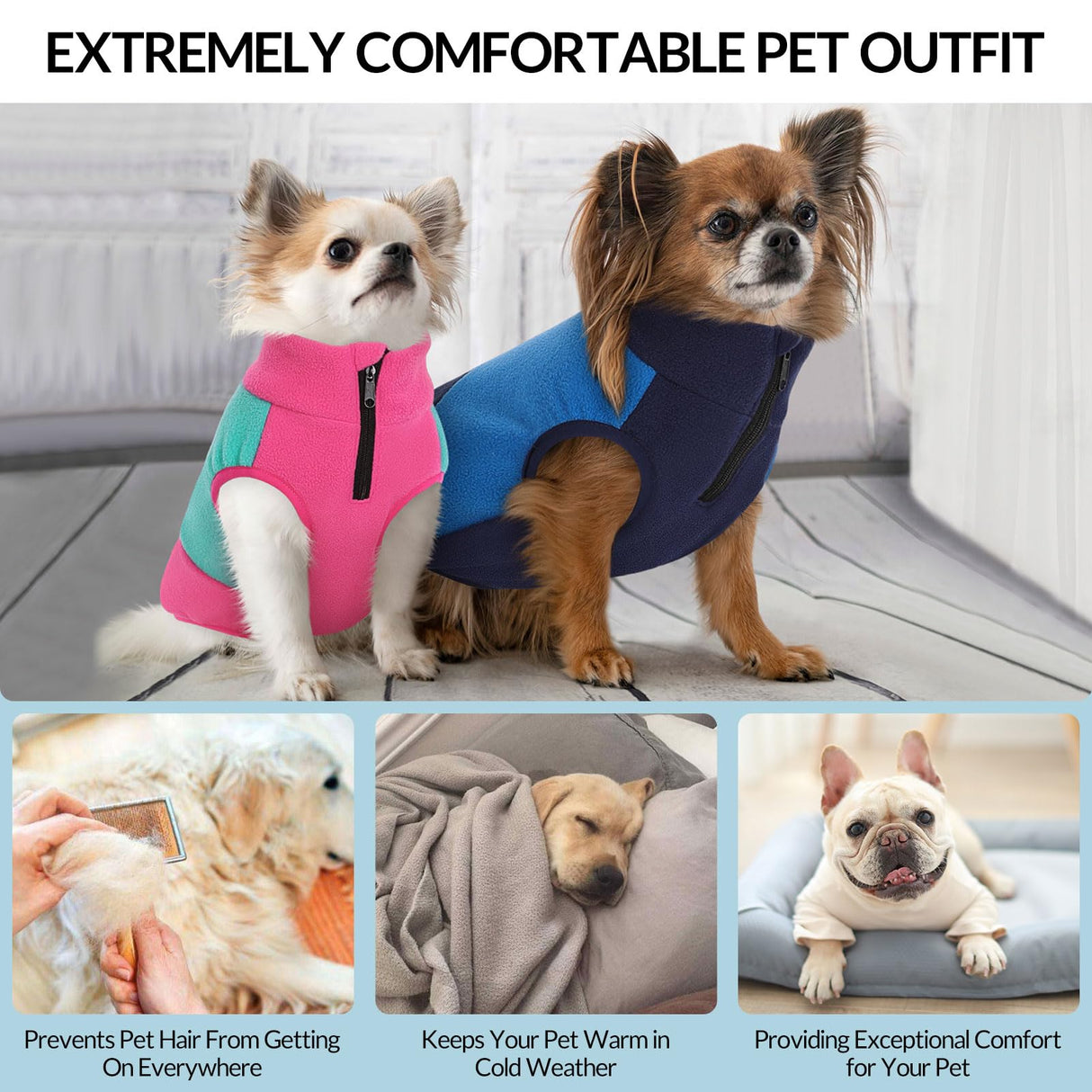 Queenmore Fleece Sweater Vest Jacket for Dogs, Pet Sweatshirt Winter Clothes for Boys Or Girls, Large Medium Small Sizes, Fuchsia/Mint, S