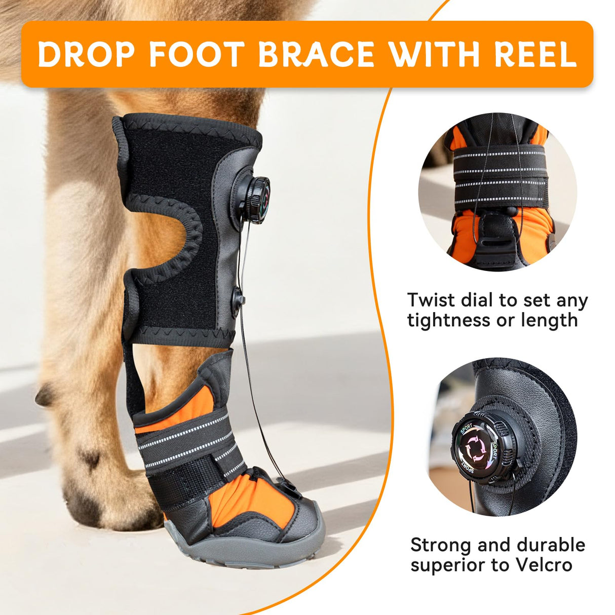 YAQUHO No Knuckling Brace for Dogs - Drop Foot Support with Adjustable Reel, Corrective Outdoor Pet Shoes - Helps Lift Toes for Nerve Conditions, Arthritis & Mobility Issues (S)