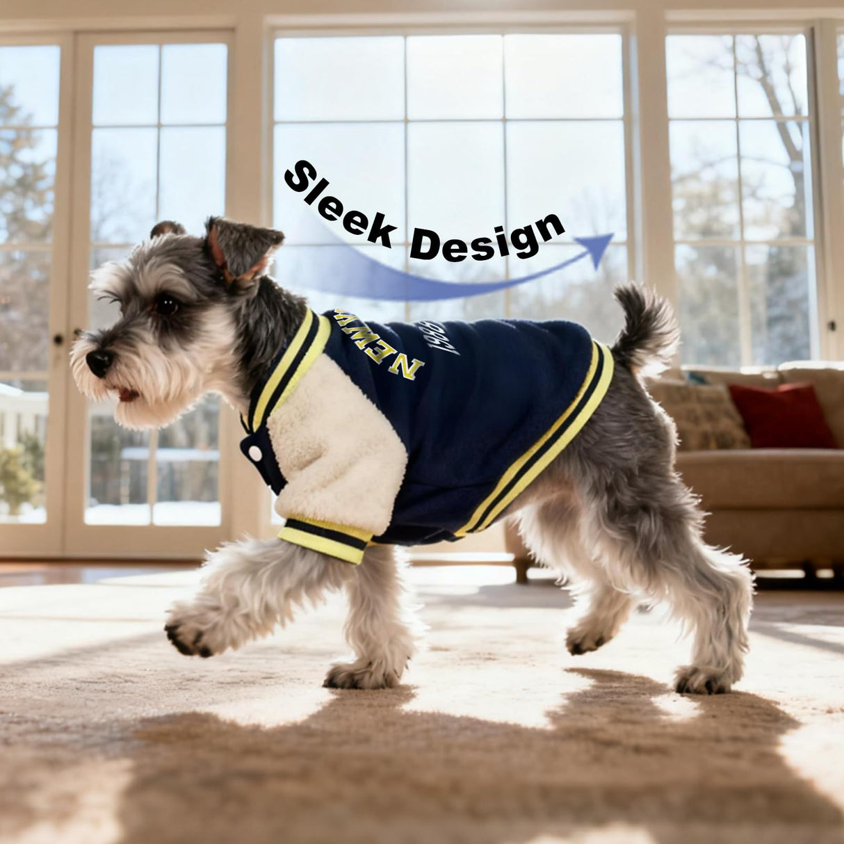 FloofeLove Dog Sweaters for Small Dogs, Fleece Varsity Jacket Winter Clothes Cute Stylish Boy & Girl Dog Sweatshirts, Blue Sport Coats Baseball Uniform Jackets for Puppies, S(5-8lbs)