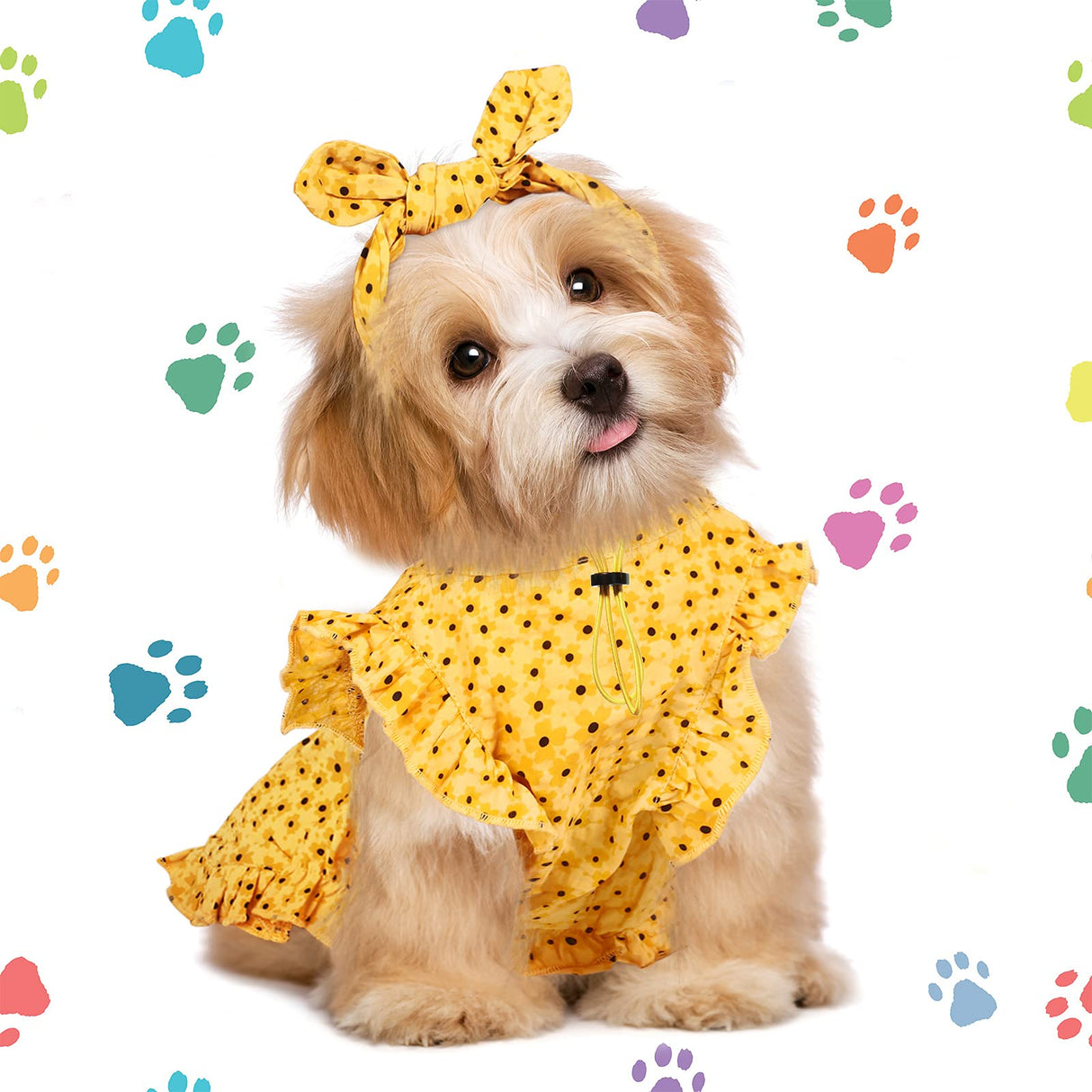 Frienda 2 Pcs Dog Dress Princess Floral Summer Puppy Dress with Bows Headband for Dog Cat Birthday Party Holiday Hawaiian Mermaid, Red and Yellow(L)