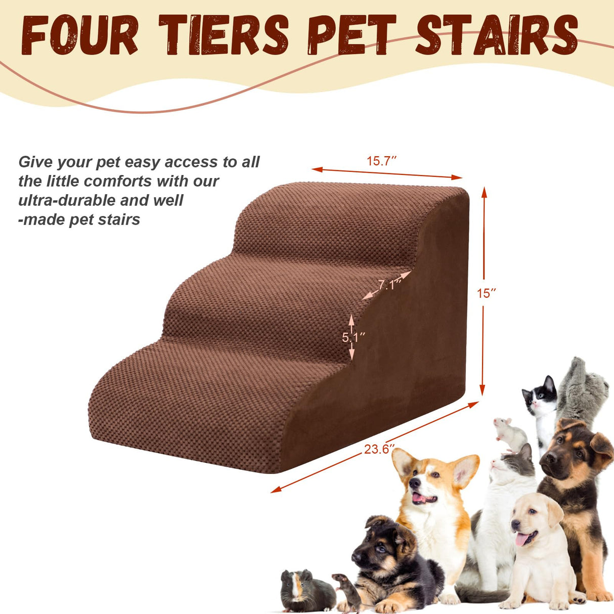 Dog Stairs for Small Dogs - High Density Foam Pet Steps, Extra Wide Dog Ramp with Non-Slip Bottom for High Beds, Couch and Sofa, Best for Dogs Injured, Older Doggy Cats