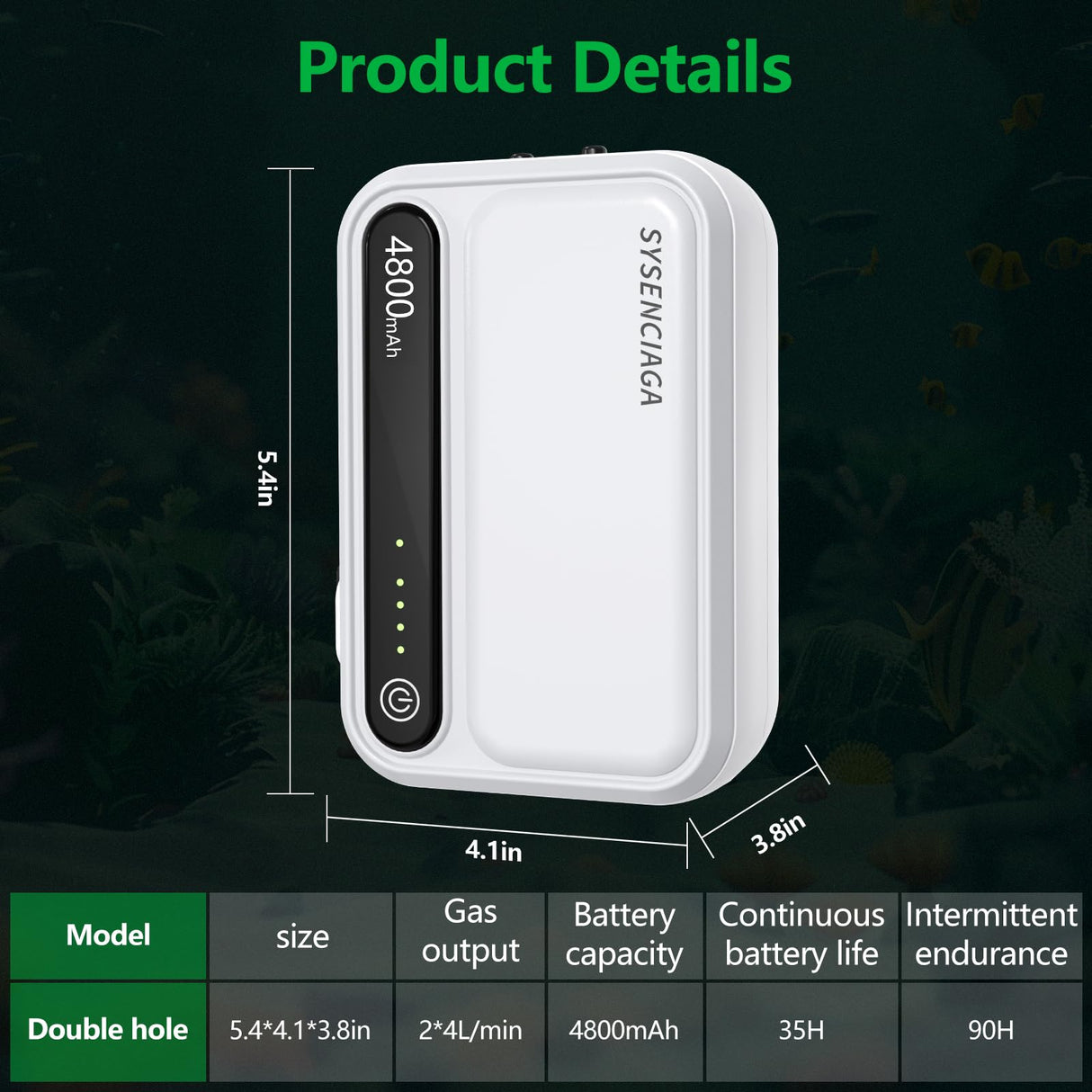 Aquarium Air Pump-Portable Air Pump for Outdoor Fishing, Rechargeable Aerator for Bait Bucket & Backup for Aquarium Fish Tank, Battery Powered Bubbler (2 Outlet 4800mAh)