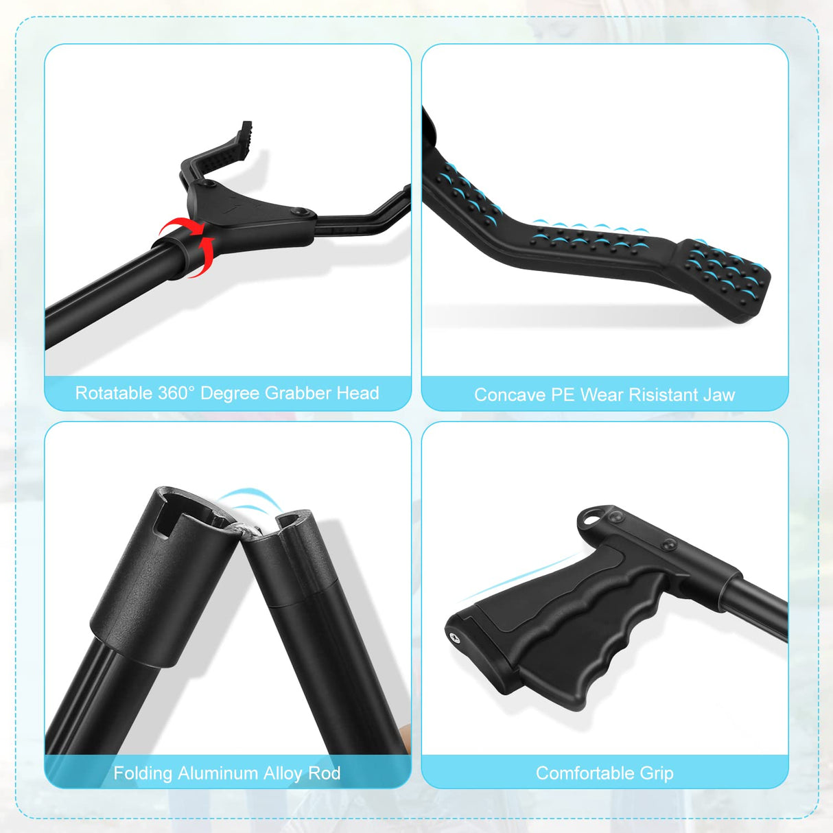 2-Pack Reacher Grabber Pickup Tool, 32" Long Grabber Tool, Trash Picker Grabber for Elderly Grab It Reaching Tool, Garbage Picker Upper Grabber, Litter Pick Up Grab Tool, Claw Grabber Stick (Black)