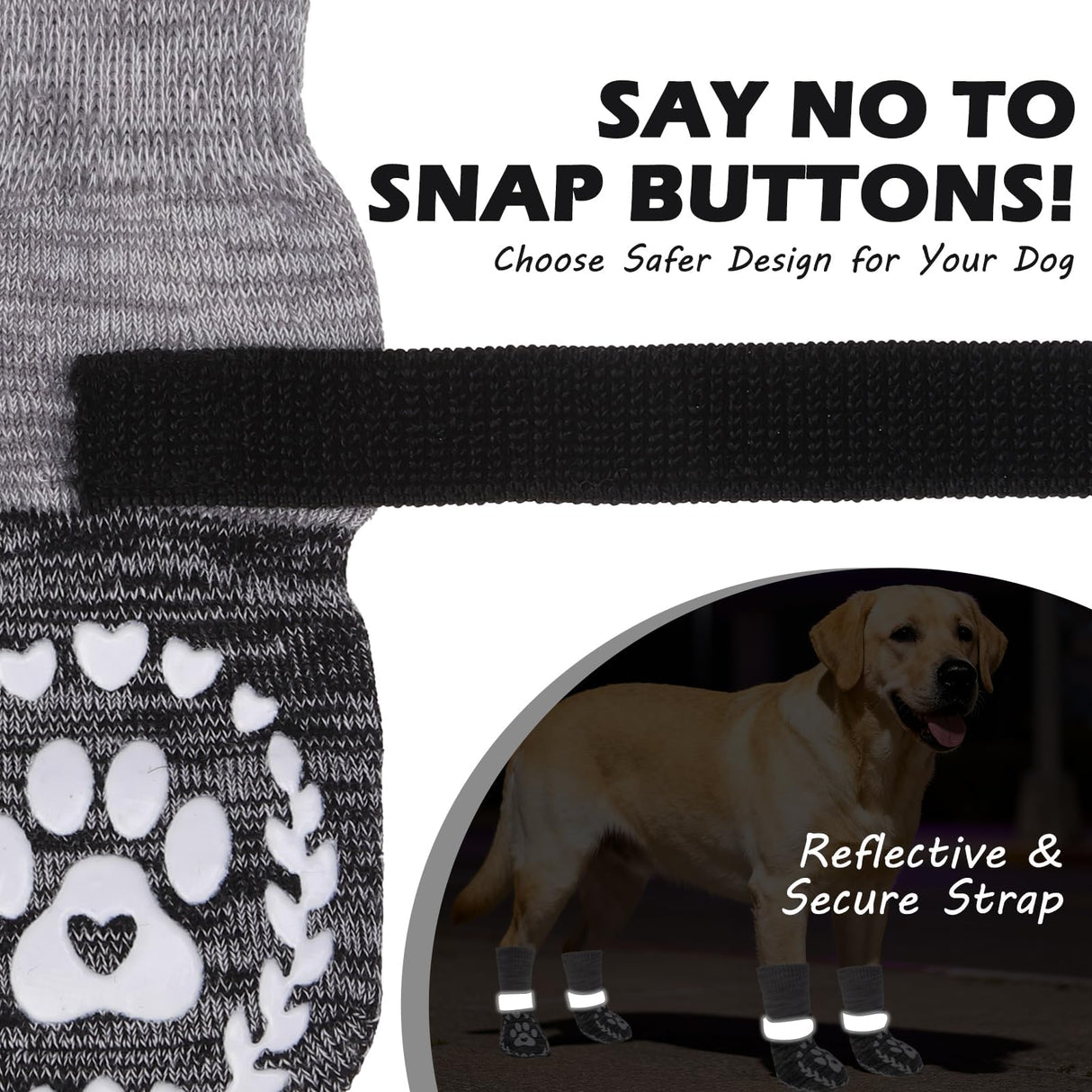 EXPAWLORER Dog Socks to prevent Licking and Slipping, Winter Dog Shoes for Cold Weather Snow, Paw Protectors for Hardwood Floors Anti-Slip, Dog Booties for Small Medium Large Senior Dogs,Black Grey XL