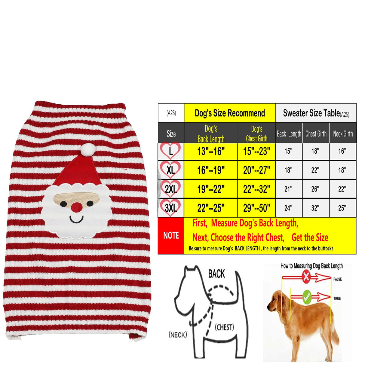 HAPEE Christmas Large Dog Sweaters,Santa Xmas Dog Clothes (P02-Santa Claus, XX-Large)