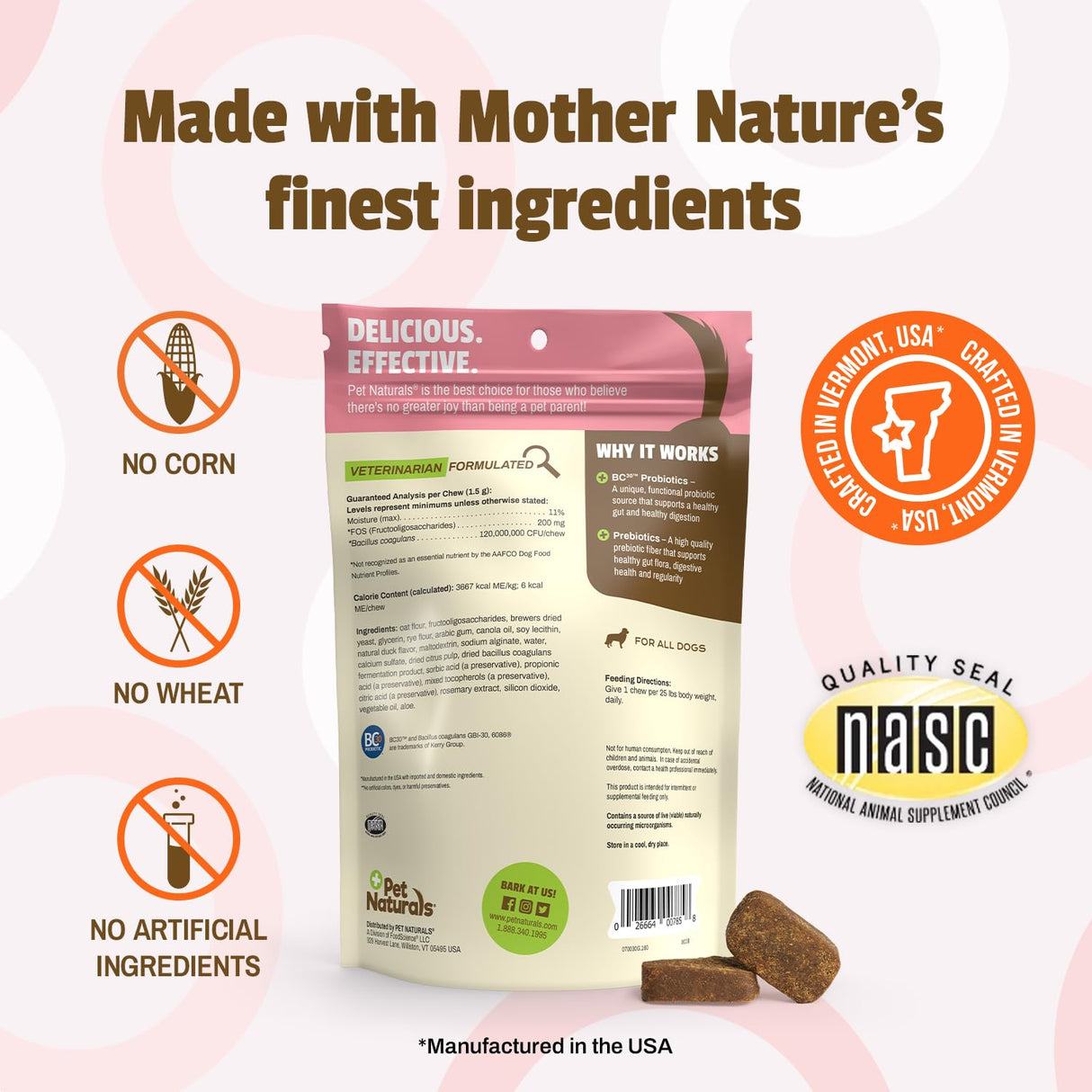 Pet Naturals Daily Probiotic for Dogs, Duck Flavor, 160 Chews - 120M CFUs Pre and Probiotics for Dogs Digestive Health, Gut Health, Immune Support, Diarrhea, Allergies and Itching