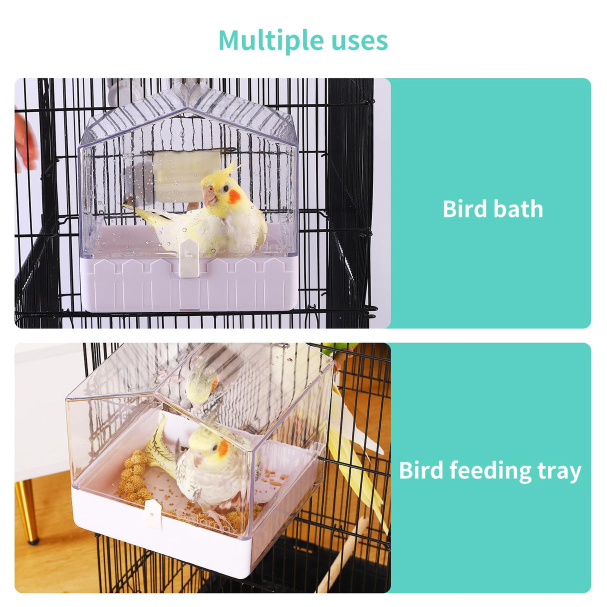 Colorday Bird Bath for Cage, Parrot Bath for Small to Medium Birds, Cockatiels, Parakeets, Budgie, Quaker, Conure, Lovebirds, Finches(6.7X6.7X7.74 inch)