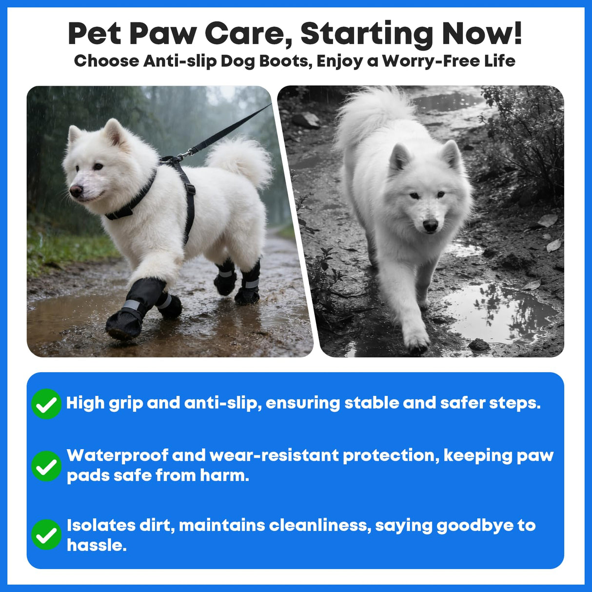 Winter Dog Boots with Leg Protection, Non-Slip Sole for Small & Medium Dogs - Waterproof Adjustable Straps, Paw Protector for Outdoor Walking & Hiking (L)