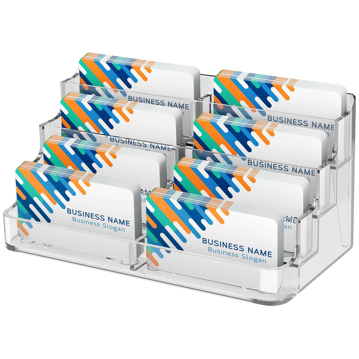 MaxGear Acrylic Business Card Holder for Desk, Clear Desktop Business Card Display Stand with 8 Pockets, 4-Tier Freestanding Card Organizer for Office, Reception, Countertop