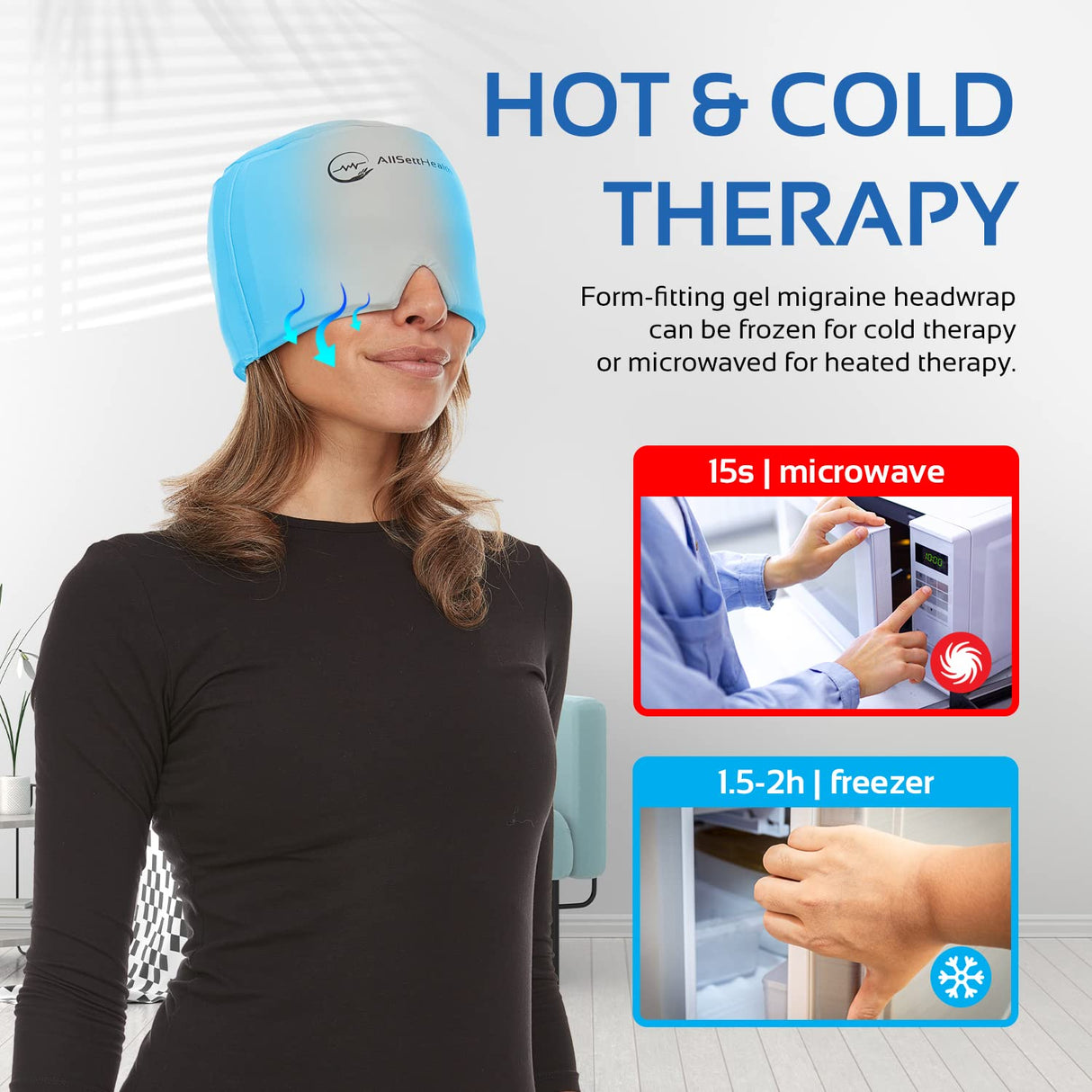 2 Pack Migraine Relief Ice Head Wrap Headache and Migraine Hat | Cold Gel Head Ice Pack with Face and Eye Mask Compress for Cooling Migraine Relief - Tension Headache Relief, Sinus Pressure Relief