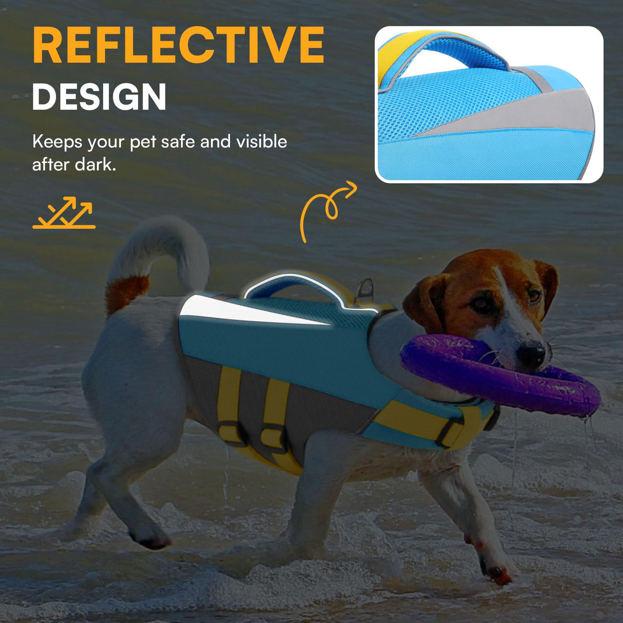 Queenmore XS Dog Life Jacket, Reflective Puppy Lifejacket Dog Life Vest for Swimming Boating, Lightweight Dogs Swim Vest with Superior Buoyancy and Rescue Handle, Blue, XS