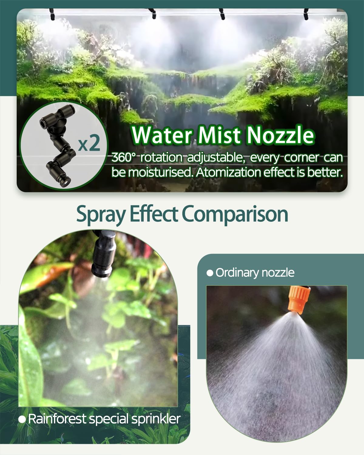 Automatic Reptile Mister System, Misting System with Timer, Reptile Humidifiers Quiet Pump Expandable to 10 Fine Mist Nozzles, Terrarium Mister with Programmable Timer Accurate to The Second