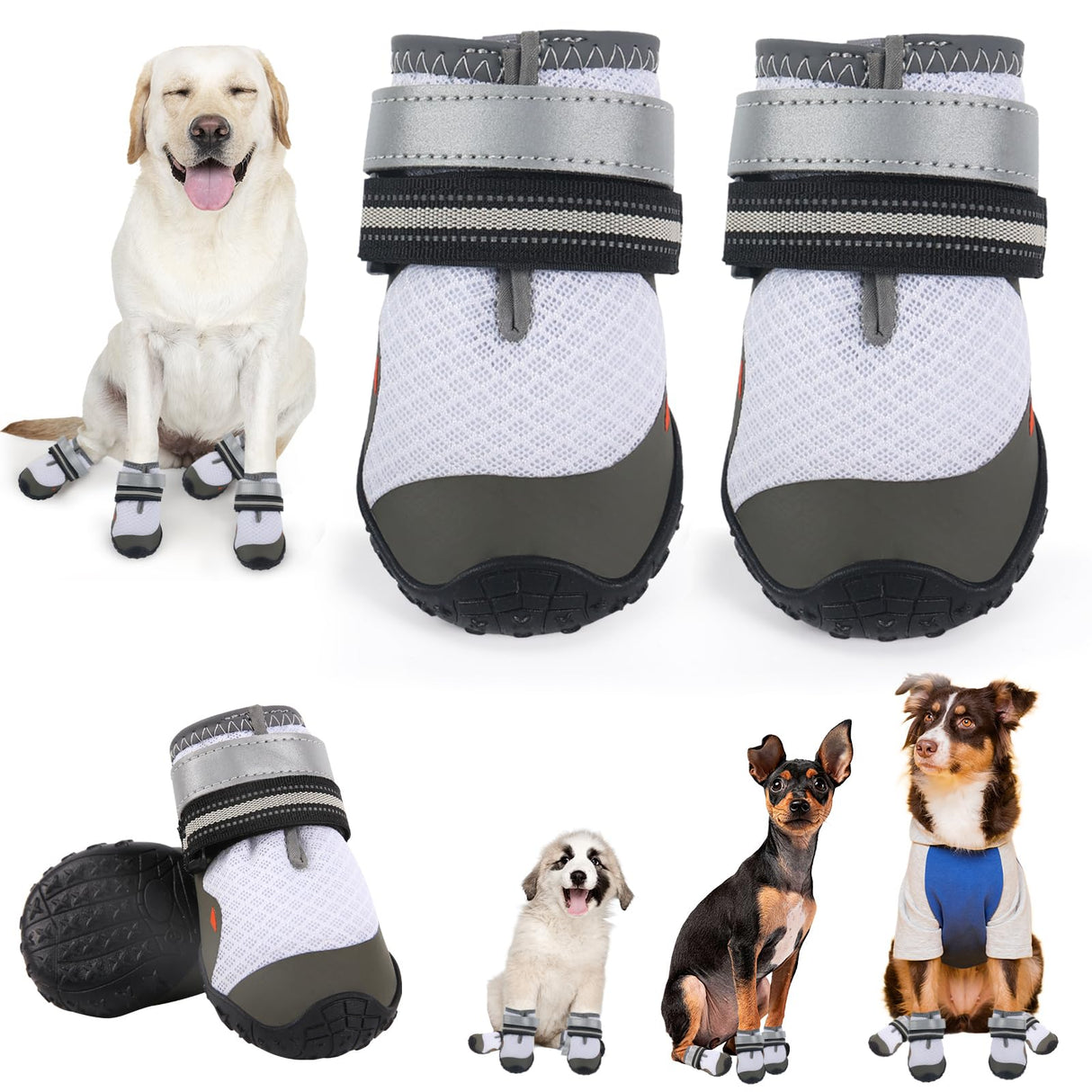 Dog Shoes for Medium Large Dogs, Dog Boots & Paw Protectors to Prevent Licking, Anti-Slip Dog Booties with Reflective for Summer Hot Pavement, Outdoor Hiking, Hardwood Floors (Size 3)
