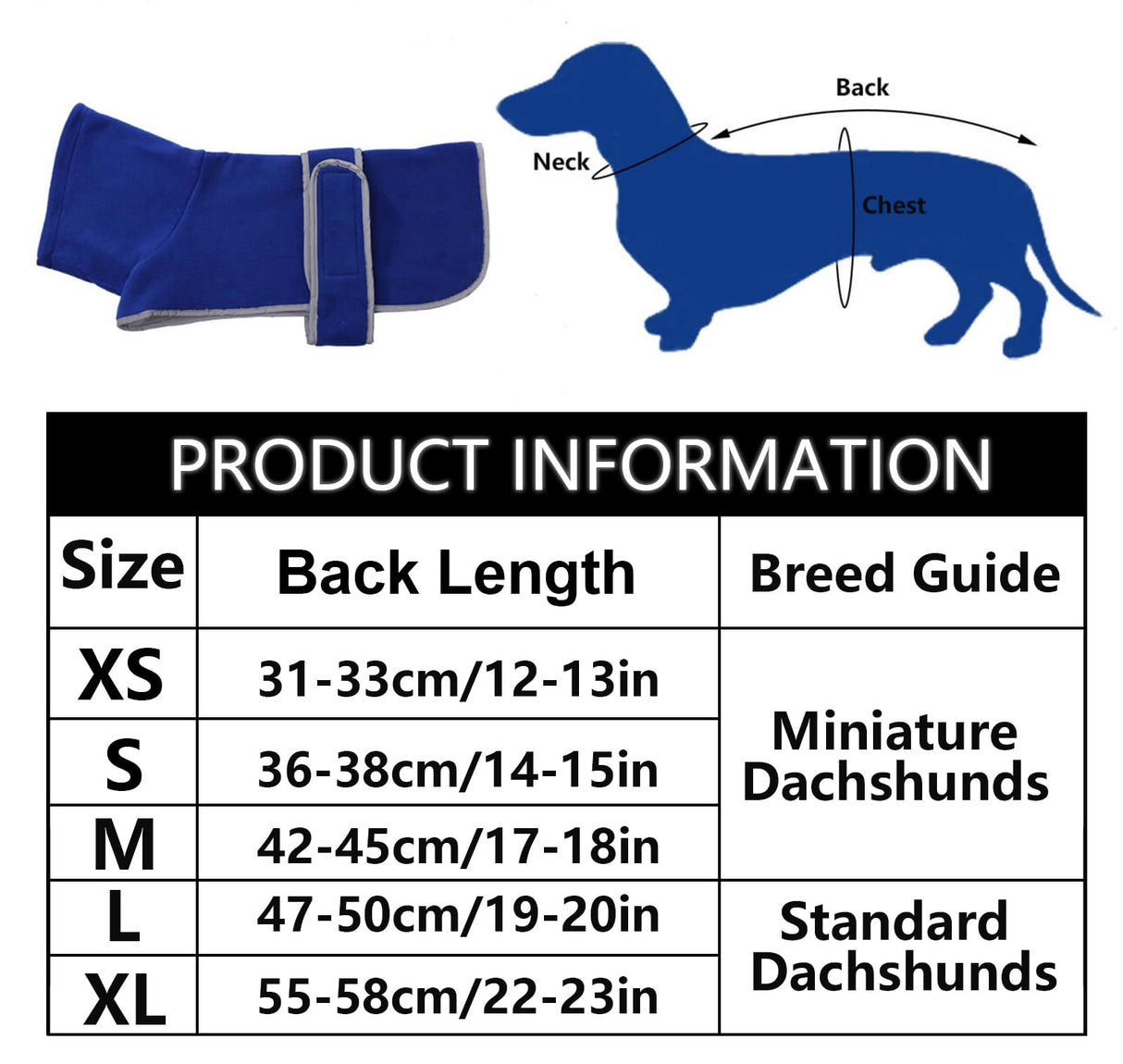 Geyecete Dachshund Sweaters for Dachshunds - Winter Coat with Padded Fleece Lining and High Collar - Dog Snowsuit with Adjustable Bands - Blue - M