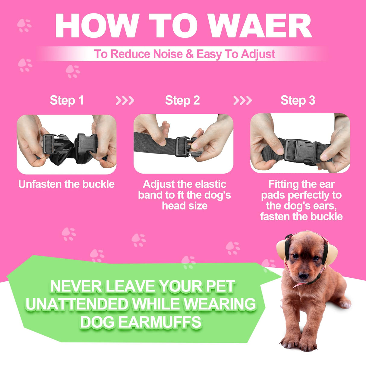 PROHEAR Dog Ear Muffs Noise Protection for Firework, Adjust Dog Noise Cancelling Headphones for Winter Outoor, Small, NRR 28 (S, Pink)
