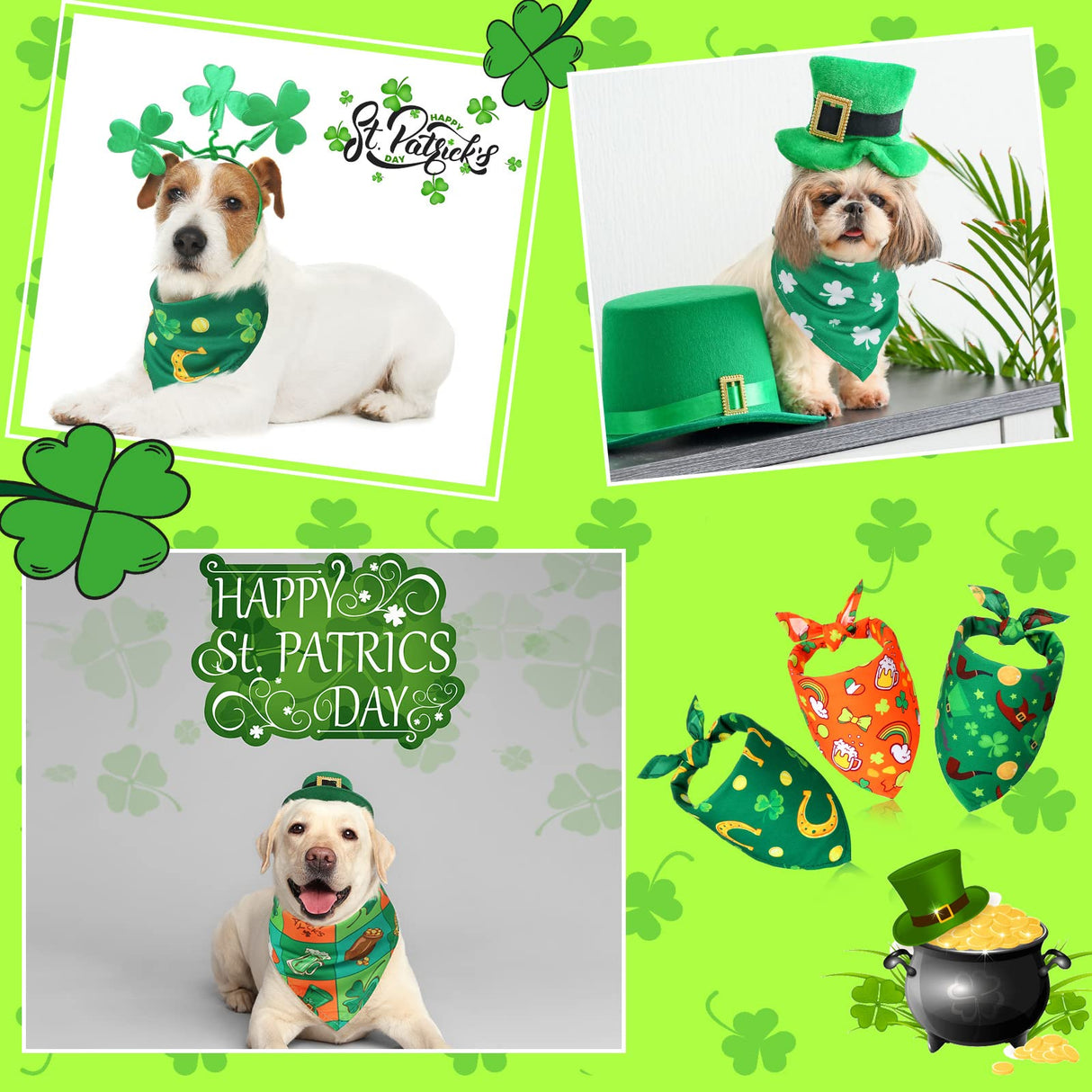 Sanwuta 50 Pieces St. Particks Dog Bandanas Bulk Bibs Triangle Dog Bandanas with Clover Patterns for St. Particks Pet Costume Decoration(25 x 17 x 17 Inch)