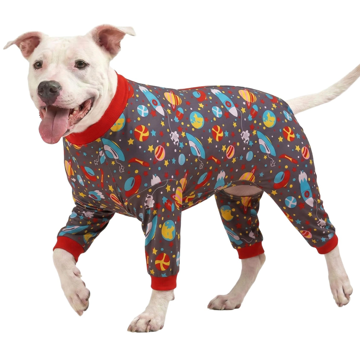 LovinPet Large Dog Pajamas: Large Breed Pitbull/Boxer/Labrador/Doberman, Lightweight Onesie, Space-Travel Grey Print,Post Surgery Shirt,UV Protection, Pet Anxiety Relief, Wound Care for Big Dog /2XL