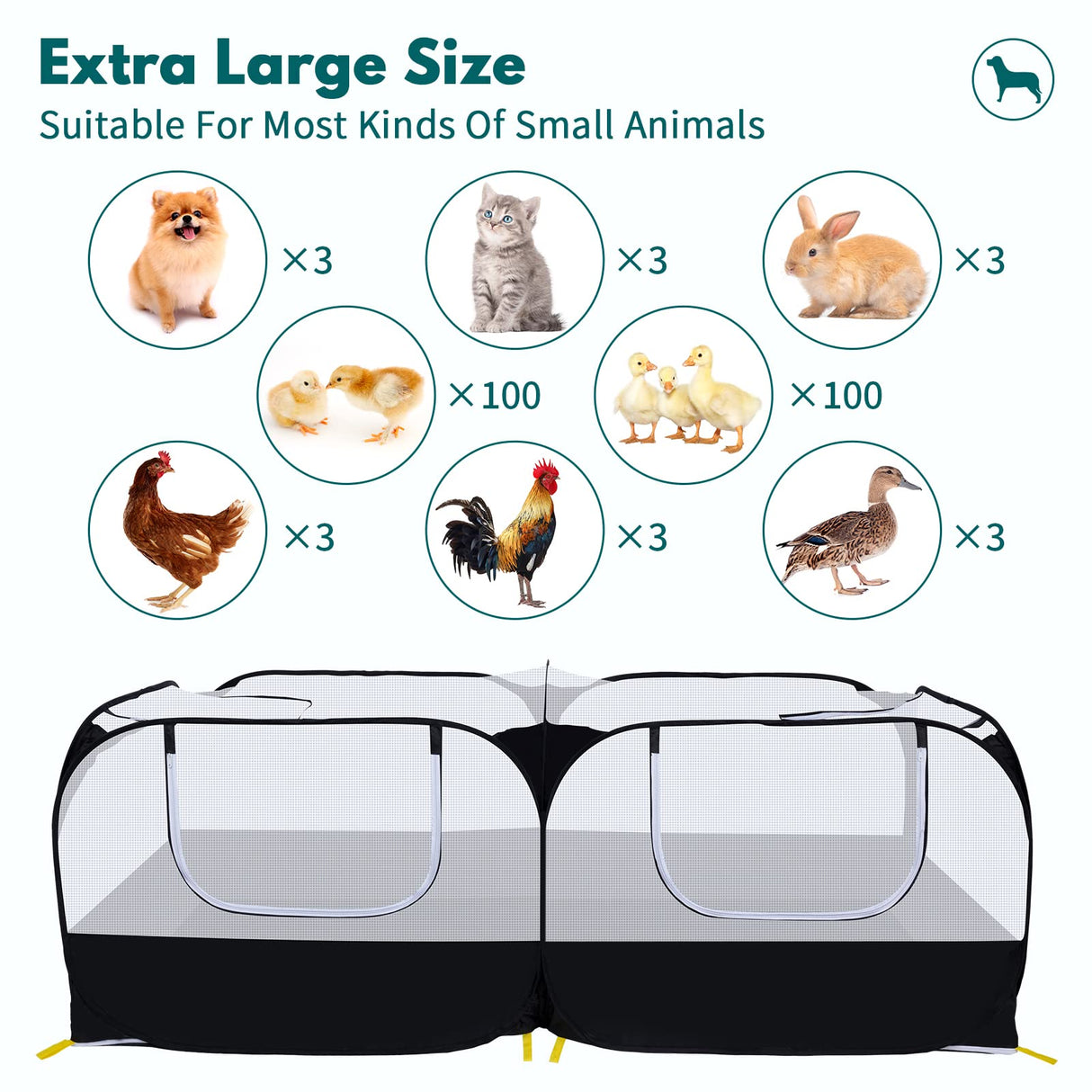Small Animals Playpen,Pet Cage Tent Large Chicken Run Coop with Detachable Bottom Breathable Transparent Mesh Walls, Foldable Pet Enclosure for Puppy Kitten Rabbits Indoor Outdoor playpen
