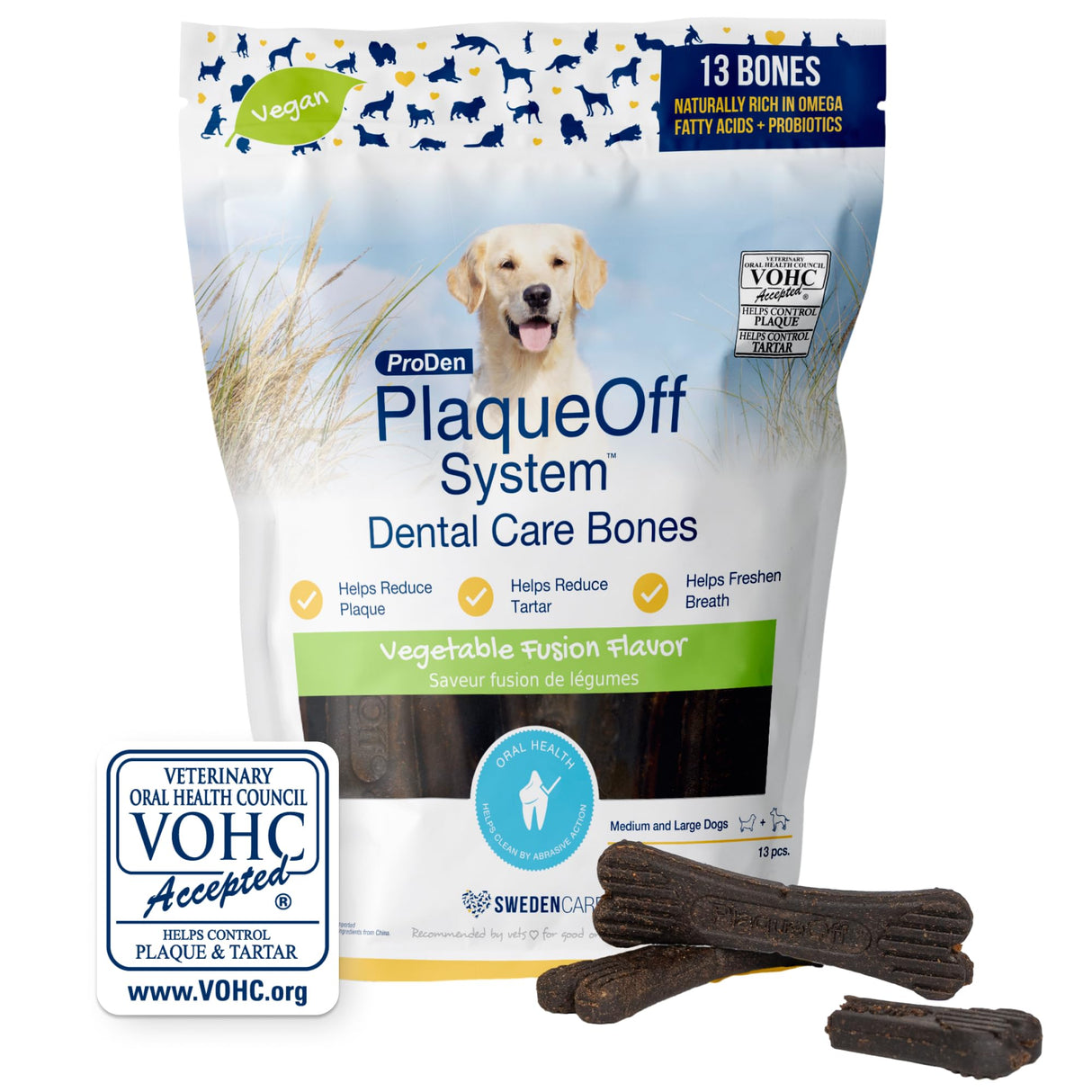 Proden PlaqueOff System Dental Care Bones for Dogs - Vegetable 17 oz
