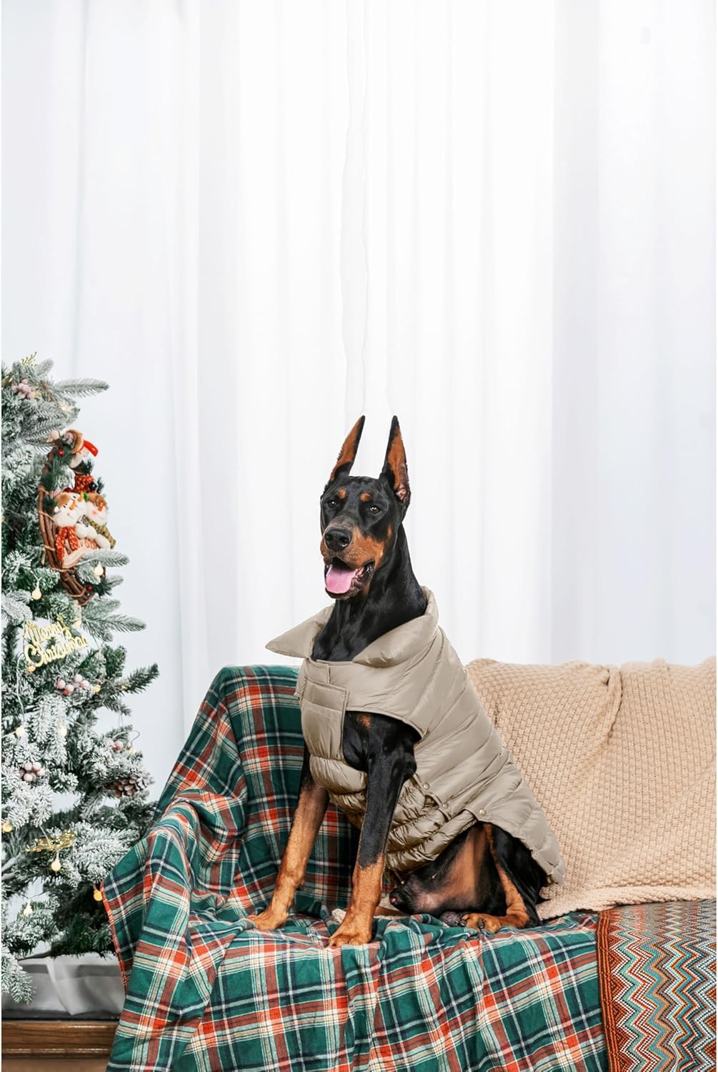 SPACE LION Dog Puffer Jacket, Down Winter Coat, Durable Outdoor Coat for Cold and Windy Conditions, Lightweight & Adjustable Fit Coats for Large Dogs, (Camel, Size28/4XL)