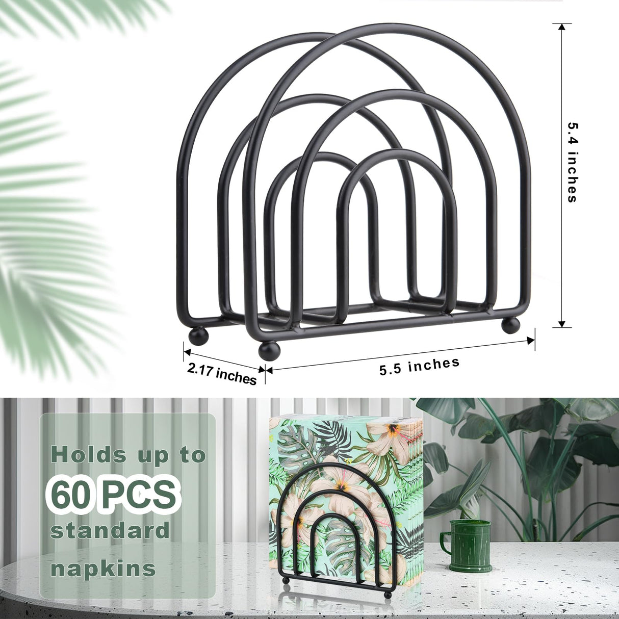 Metal Napkin Holder for Table - No Assembly Matte Black Paper Napkin Holders for Kitchen, Compact Design Cocktail Napkins Hoder Dispenser for Home Countertop, Restaurant & Outdoor Use