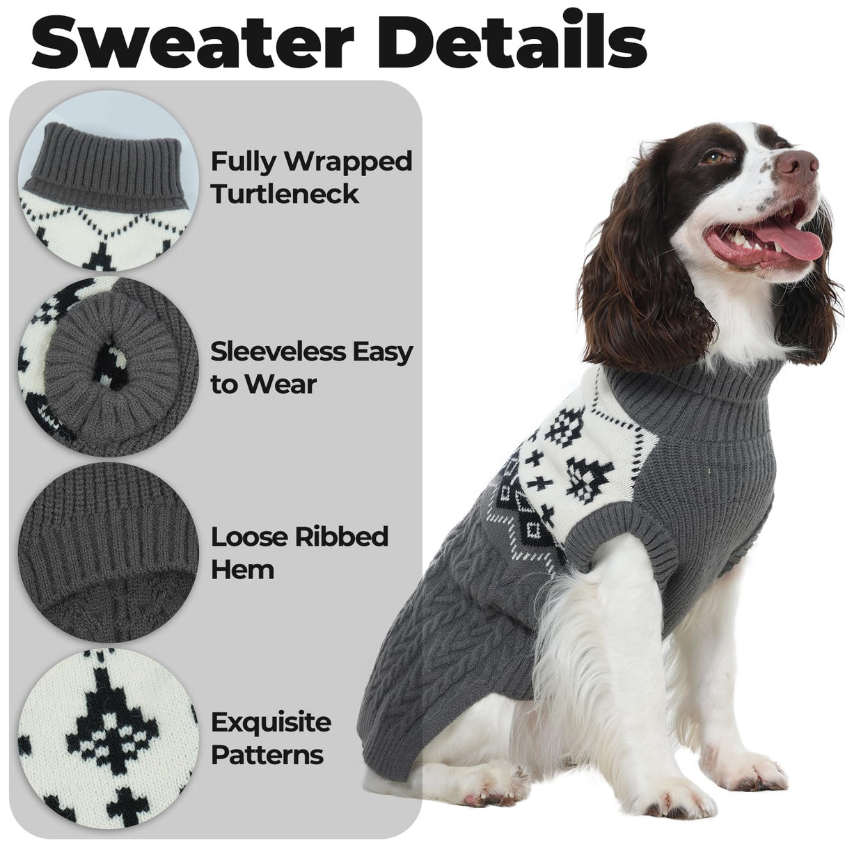 LeleTail Small Dog Christmas Sweaters, Winter Warm Pet Turtleneck, Girl Boy Dog Holiday Outfit, Festive Xmas Tree Pattern Festive Pet Sweater for Chihuahua, Cavalier Christmas Photos, Grey S