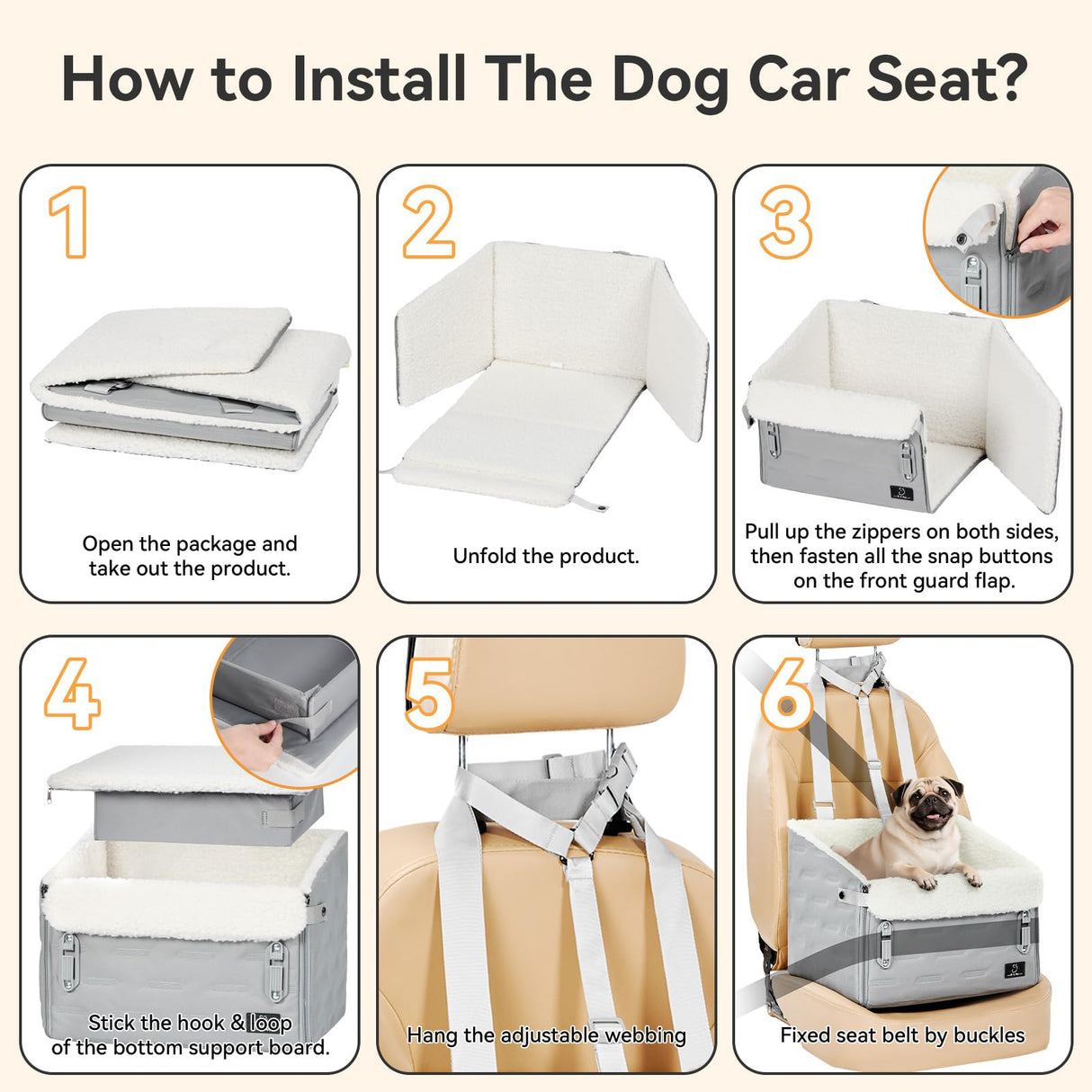 Dog Car Seat for Small Dogs – Patented Safety Buckle, Booster Seat with Safety Leash, Travel Car Seats for Dogs Up to 35 lbs – Secure, Comfortable, Easy Install, Fits Cars/SUVs/Trucks
