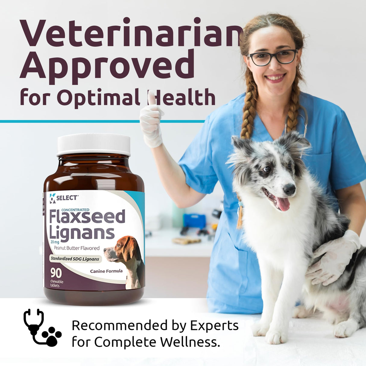 K9 Select Concentrated Flaxseed Lignans for Dogs, 20mg 90 Tablets, Peanut Butter Flavored Chewable, Impove Coat