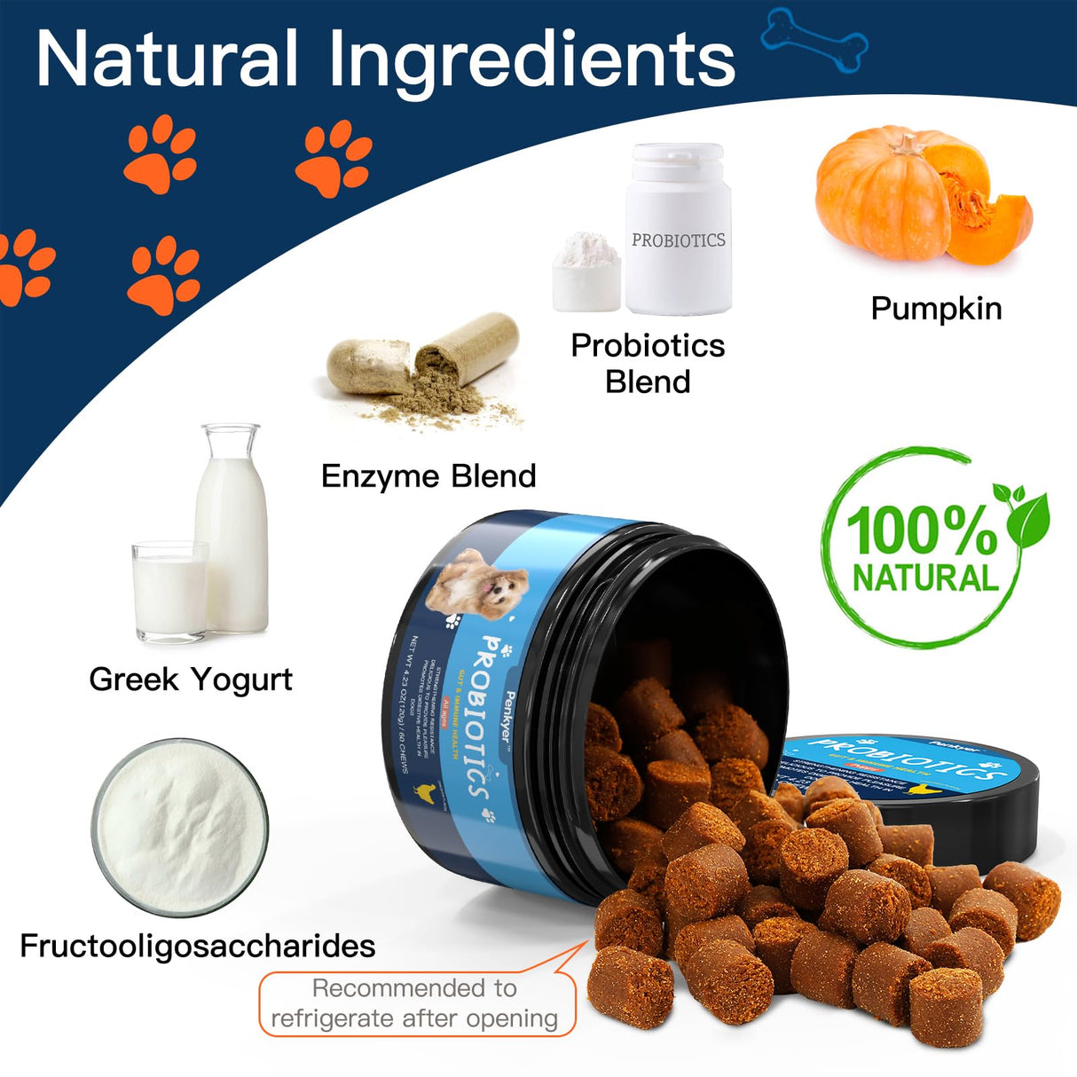 Probiotics for Dogs, Dog Probiotics for Yeast, Itchy Skin and Itchy Ears, Digestive Enzymes with Prebiotics for Digestive Health, Probiotic Chews for Dogs Support Immunity Health - (Chicken 60 Ct)