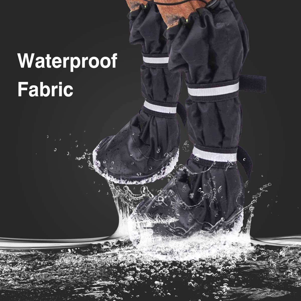 Billionchains 4 PCS Dog Boots Waterproof Dog Shoes with Reflective, Anti-Slip Pet Paw Protectors for Snowy, Rainy and Hot Pavement, Black, Small