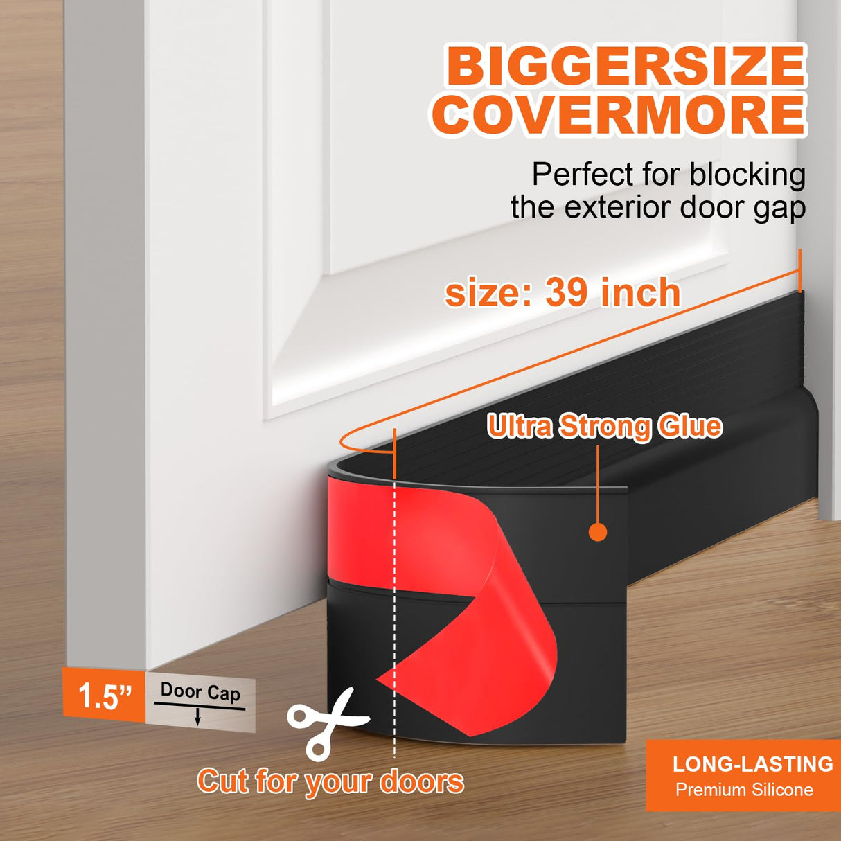 OXRQ Door Draft Stopper, Door Sweep for Bottom of Door, Weather Stripping Door Seal Gap Filler Bottom Blocker Soundproofing Cold Air Insulation Save Energy Install Quickly Easily (Black, 39‘’)