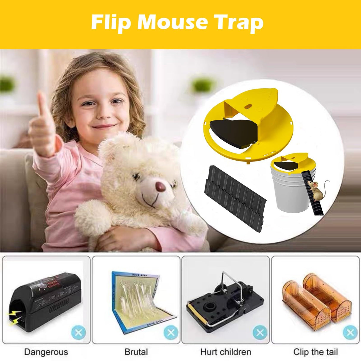 Mouse Trap Bucket Flip Lid,Mouse Rat Trap Bucket Lid,Auto Reset Multi Catch Humane Rat Trap for Indoor Outdoor | 5 Gallon Bucket Compatible | Mice Mouse Trap Bucket Lid (3Pack)