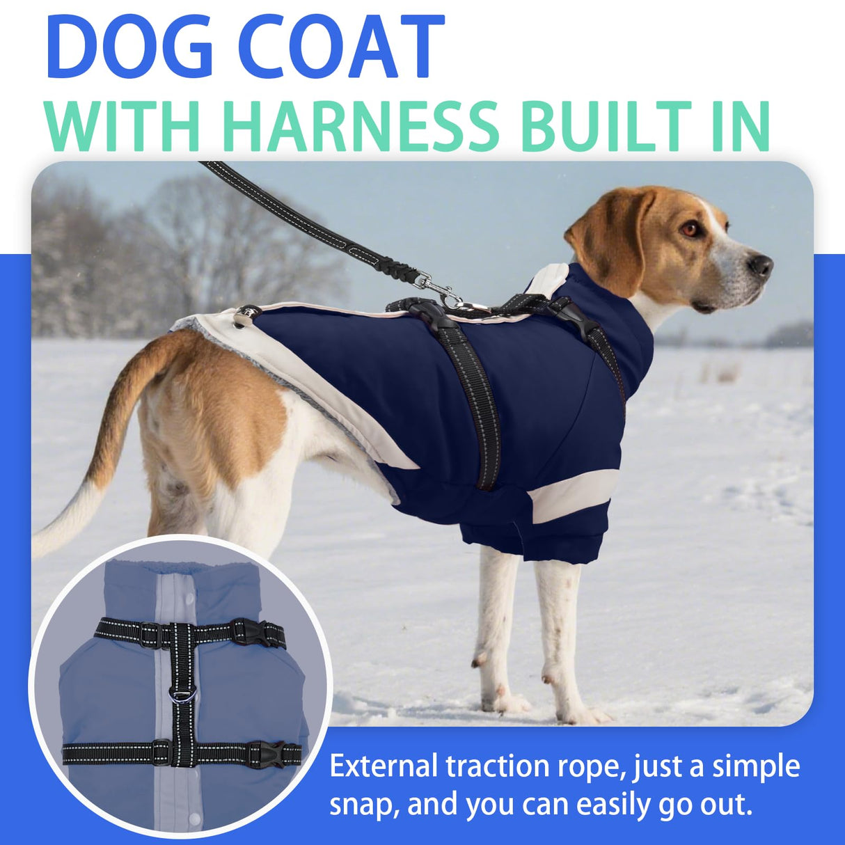 MIGOHI Waterproof Dog Coat with Harness Adjustable Dog Jacket Pet Winter Coat with Zipper,Christmas Small Fleece Jacket for Small Dogs,Extra Long Sleeves Warm Winter Snowsuit for Dogs,M,NavyBlue