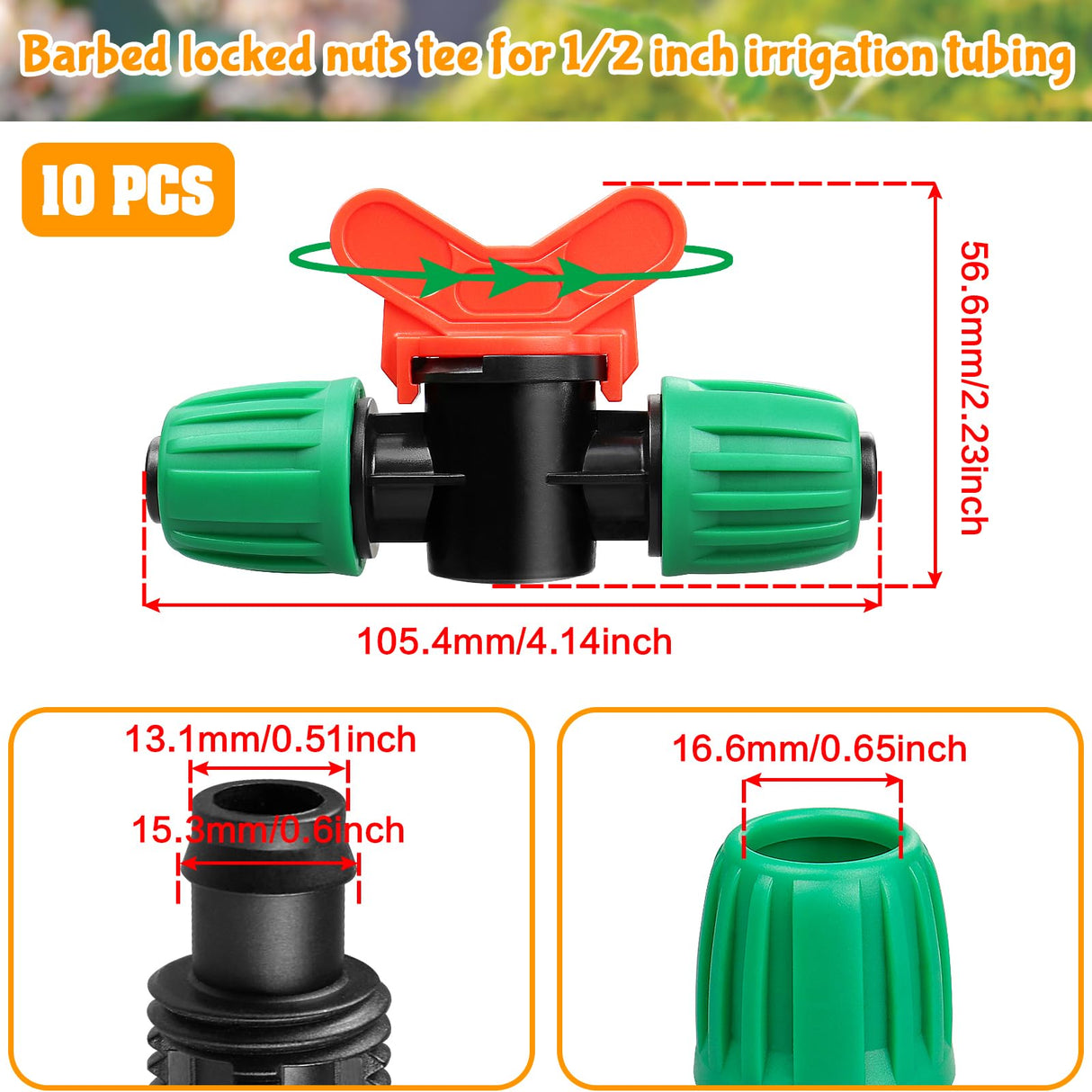Gardrip 10 Pack Drip Irrigation Valve for 1/2 Inch Drip Tubing (1/2" ID x 0.65" OD):1/2'' In-line Locked Barbed Ball Valve Drip Line Shut Off Valve Parts In Irrigation System for Garden