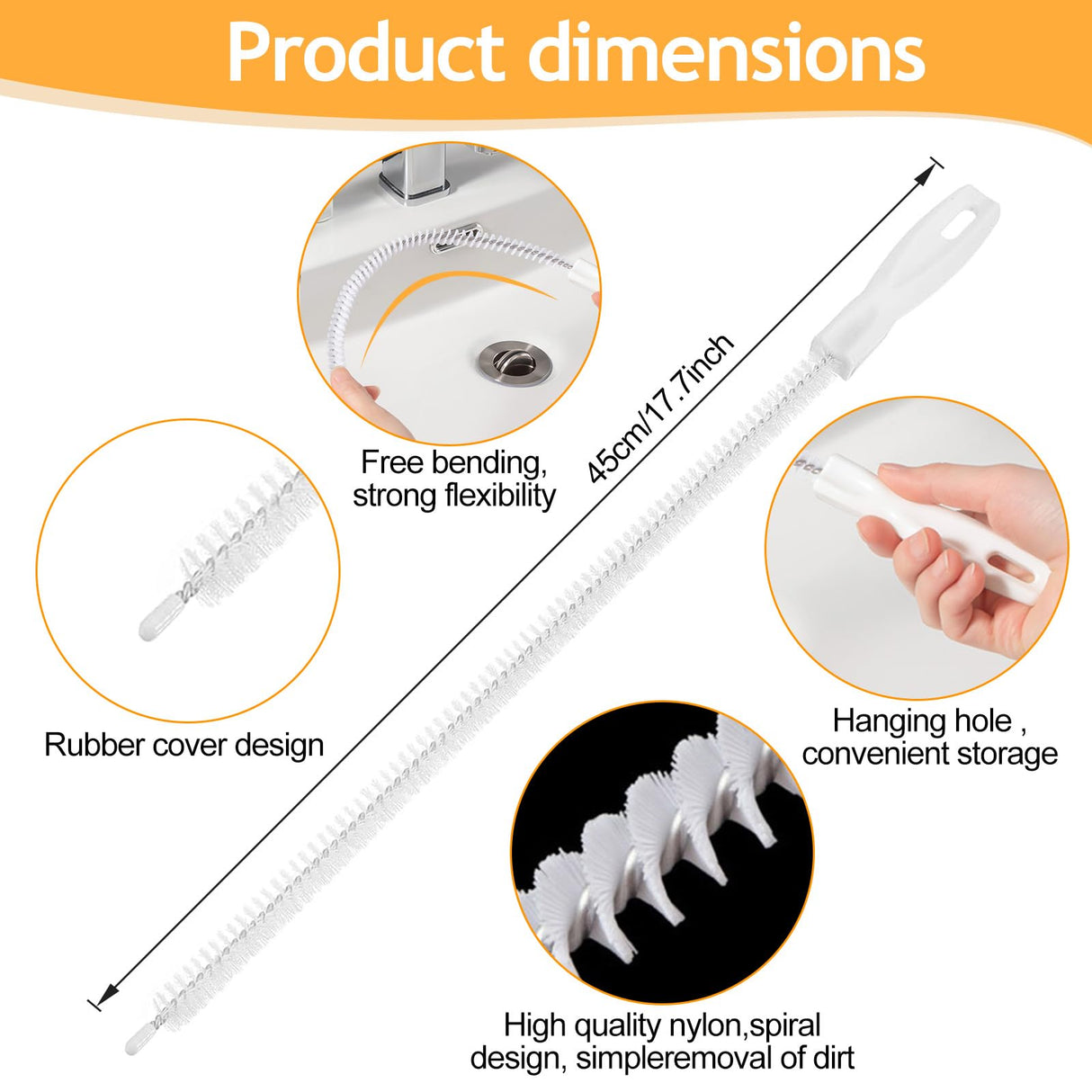 Drain Cleaning Brush, Kitchen Sink Drain Clog Remover Brush, Flexible Long Pipe Hair Clogs Catcher Cleaner Tool for Toilet, Bathroom Tub