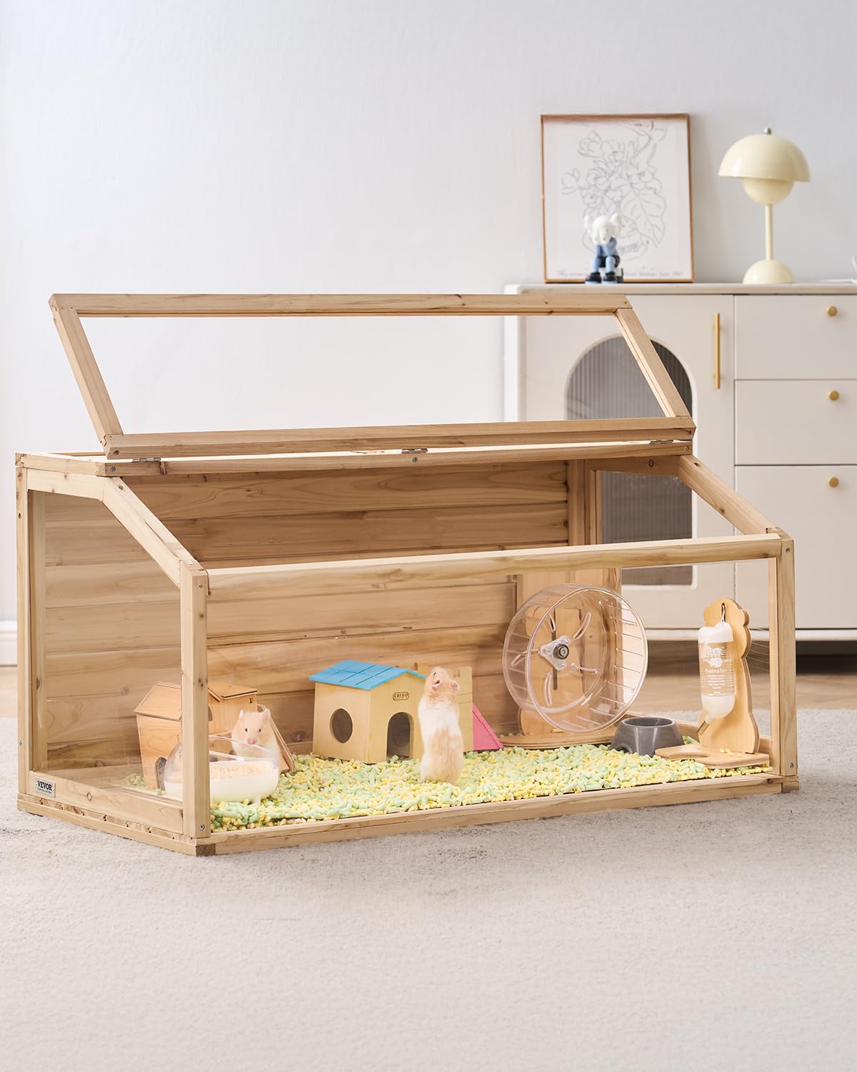 VEVOR Wooden Hamster Cage, 270° Viewing 𝖧amster Habitat, 32 x 16 x 16 in, Dwarf Hamster Cages with Openable Top, Ventilated Small Animal Cage, Pet Mouse Cage for Gerbils, Rats, Guinea Pigs, Mice