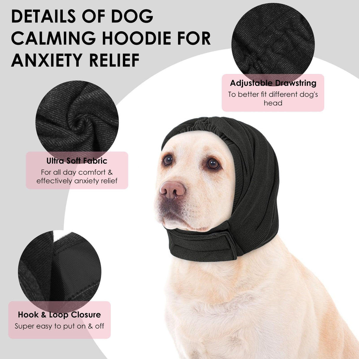 KOESON Dog Calming Hoodie, Soft & Adjustable No Shake Ear Wrap for Dogs Hematoma, Noise Protection Dog Head Muffs, Anxiety Relief Ear Cover for Dogs for Fireworks, Separation, Drying, Thunder