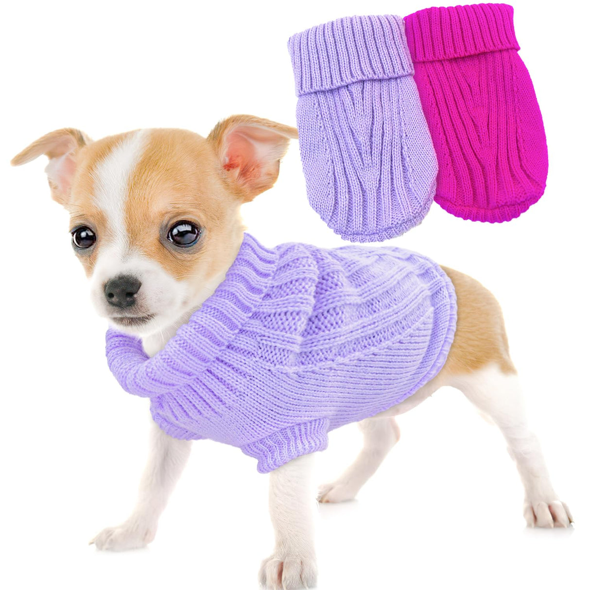 XS Dog Sweater 2-Pack, Turtleneck Knitwear Dog Sweater for Small Dogs Girl Teacup Chihuahua Yorkie Warm Winter Pet Puppy Clothes Kitten Cat Sweater for 2.2-3.5 lbs Dogs