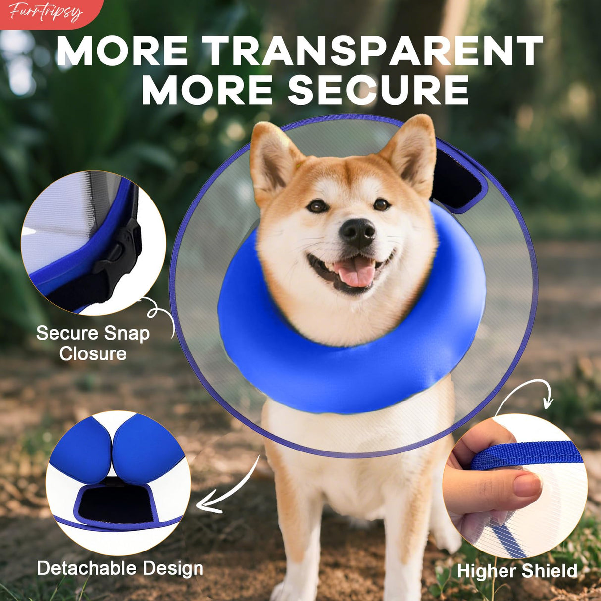 Furrtripsy Inflatable Dog Cone Collar with Detachable Sturdy Shield,Soft&Lightweight-Ideal for Post-Surgery Recovery and Daily Wear,Suitable for Small Medium Large Dog Breeds(Blue,L)