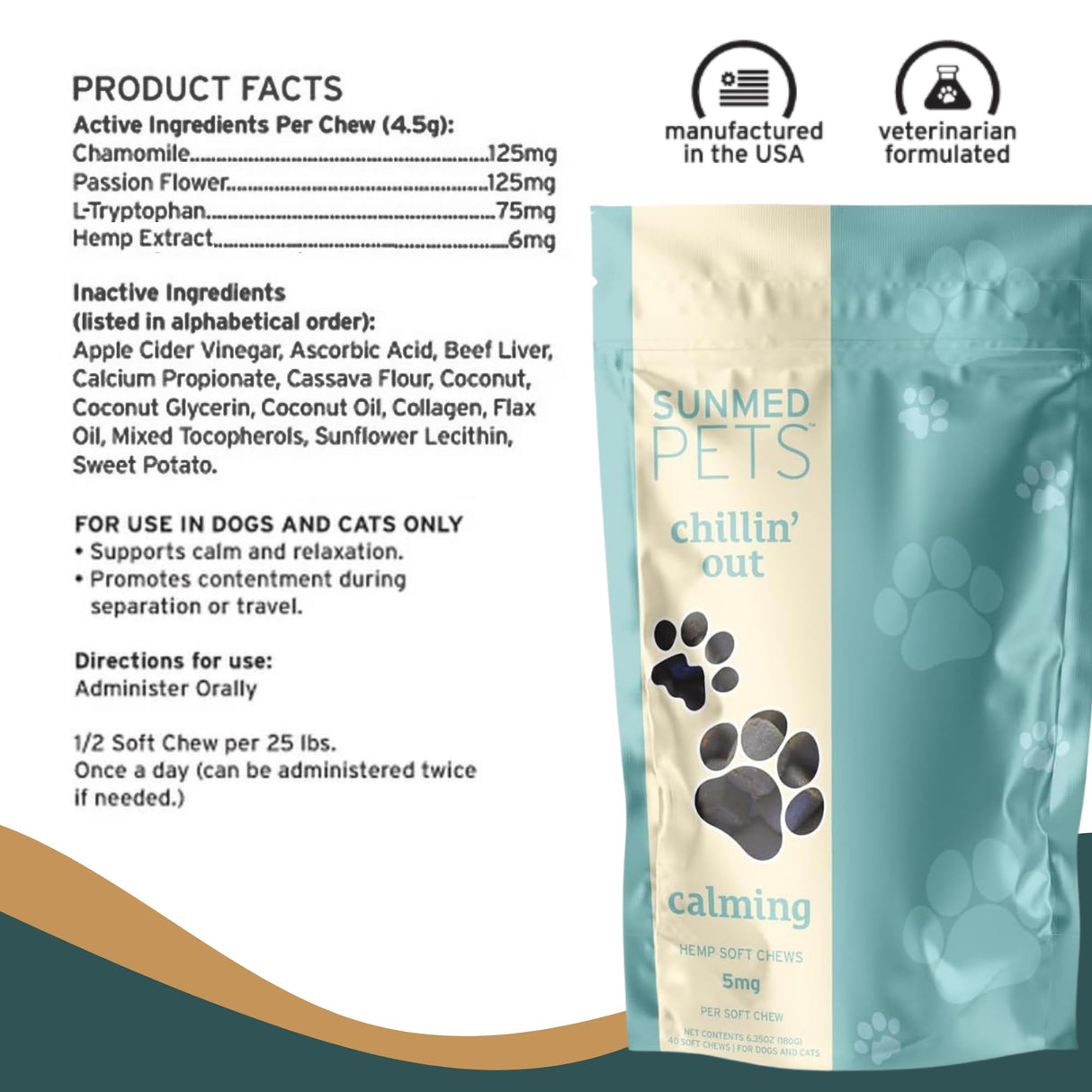Sunmed Chillin' Out Hemp Dog Chews with Chamomile & L-Tryptophan – Stress Relief, Calming & Relaxation for Dogs – Helps with Anxiety & Stressful Situations – 40 Count